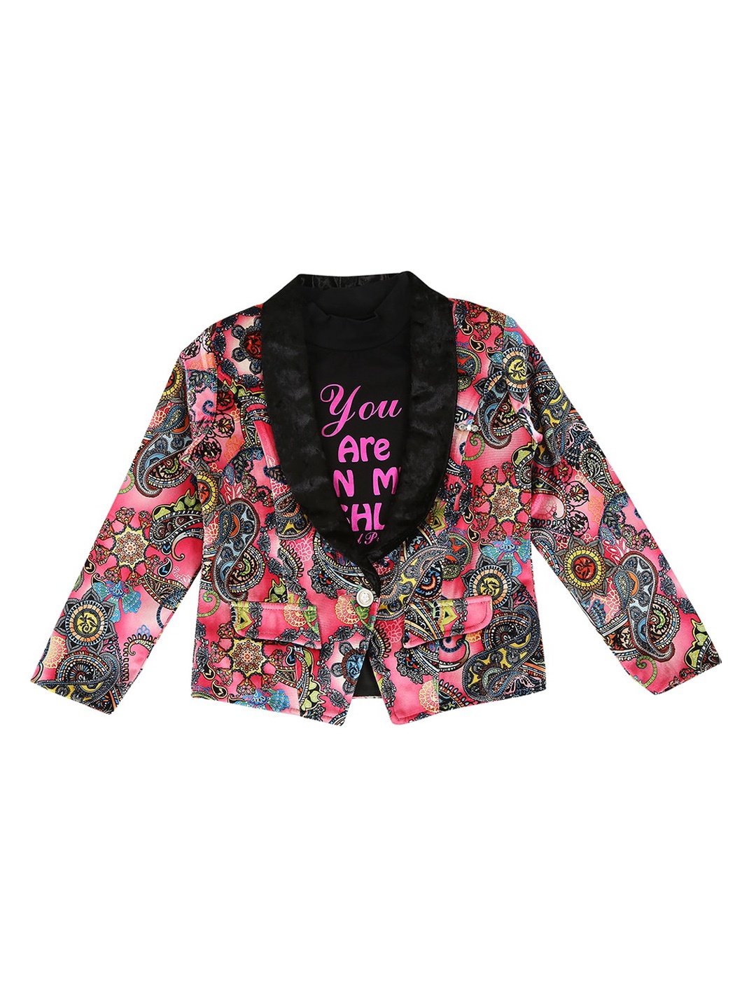 

Actuel Girls Pink Printed Party Blazer With T-Shirt