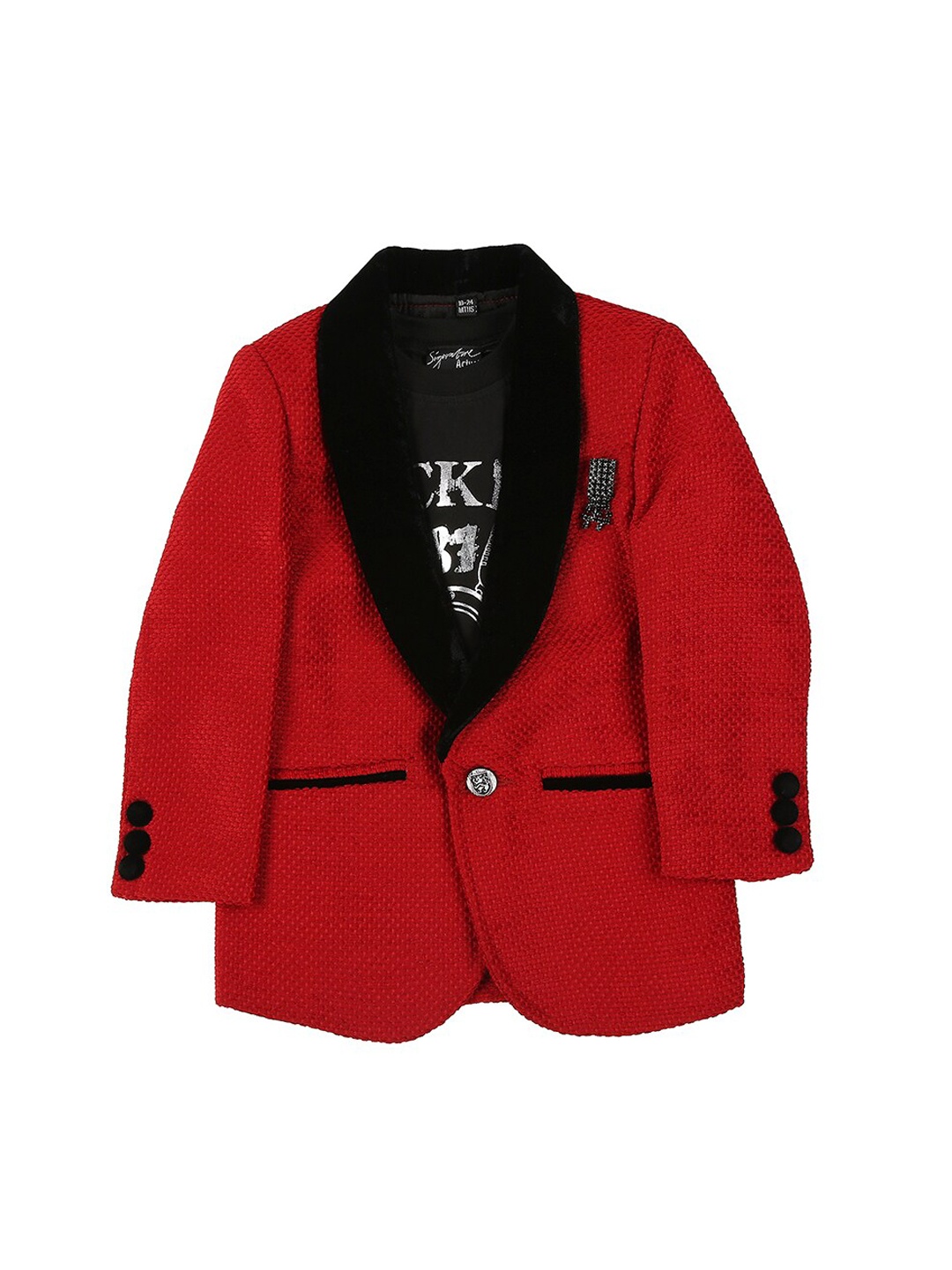 

Actuel Boys Red & Black Solid Single-Breasted Blazer With T-Shirt