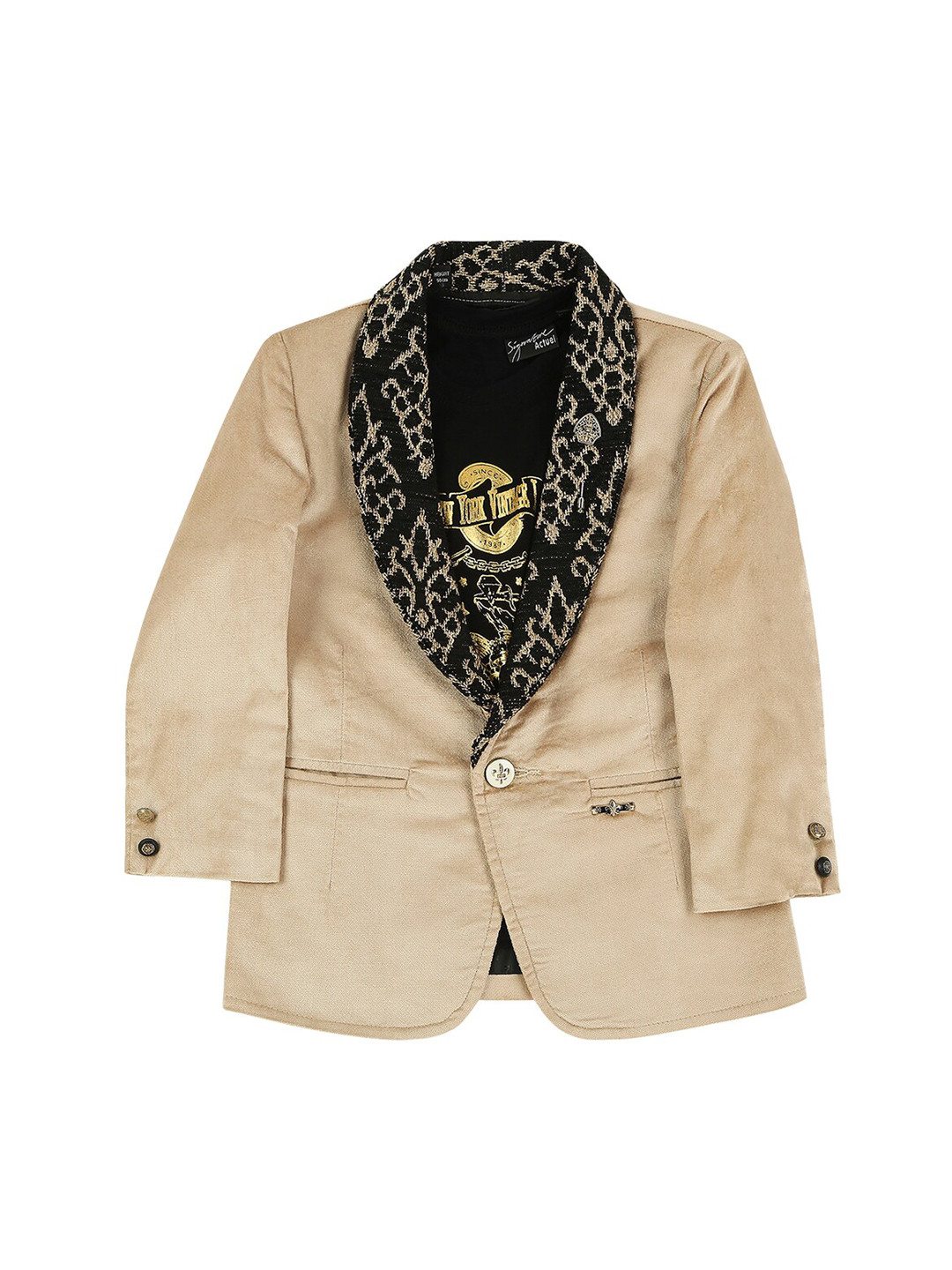 

Actuel Boys Set Of 2 Beige & Black Party Wear Blazer with T-shirt