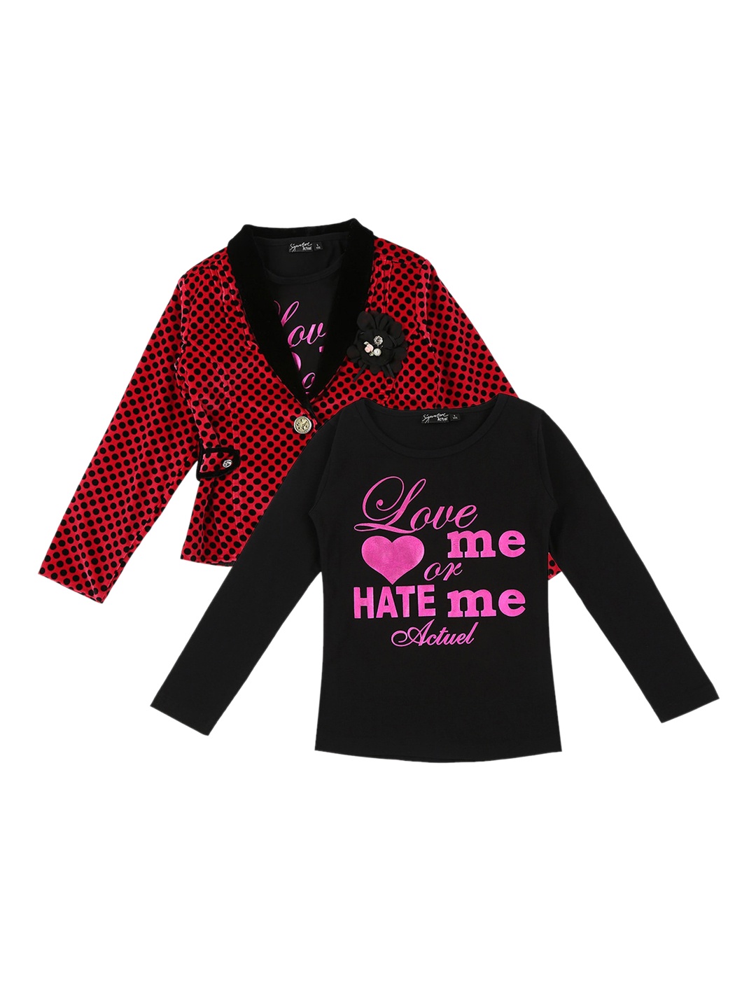 

Actuel Girls Pink & Black Printed Party Blazers With T-Shirt