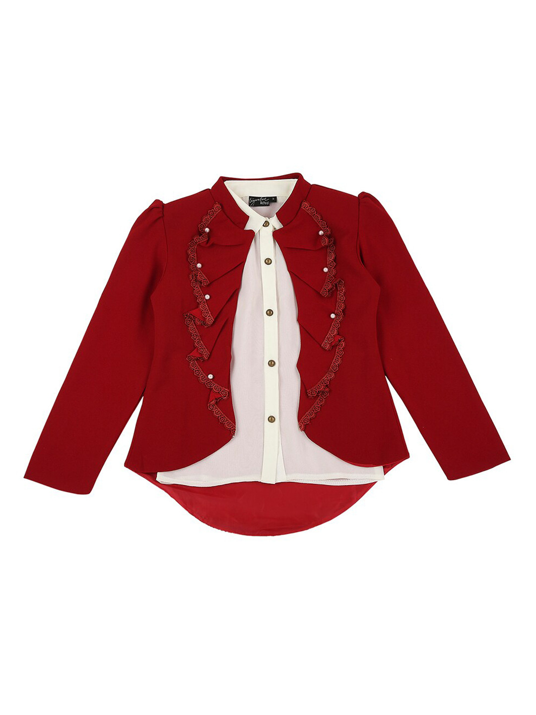 

Actuel Girls Set Of 2 Maroon & Cream Party Wear Blazer with Shirt