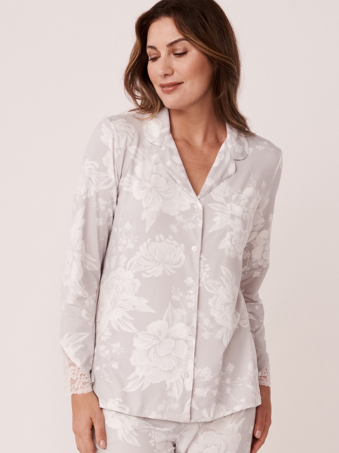 

La Vie en Rose Taupe Floral Print Shirt Style Top
