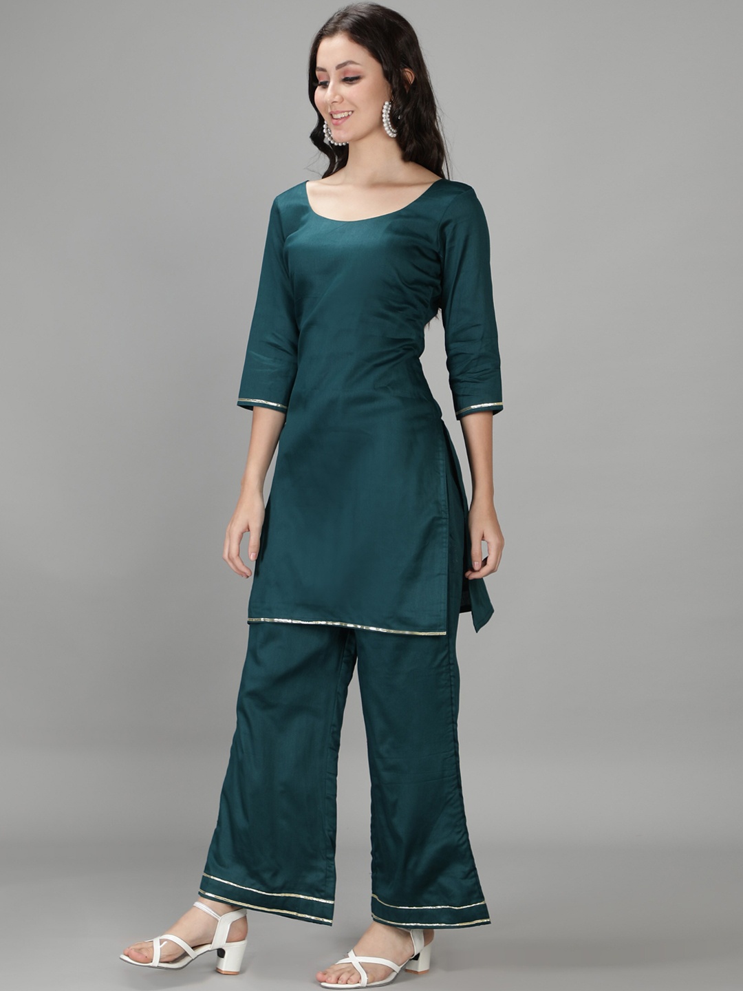 

Sajke Women Teal Kurta with Palazzos & Dupatta