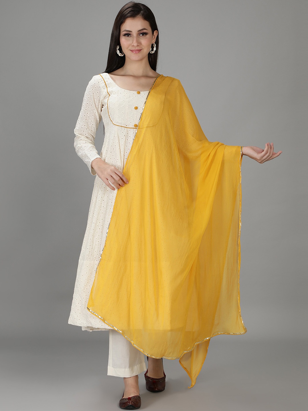 

Sajke Women Off White Kurta with Trousers & Dupatta