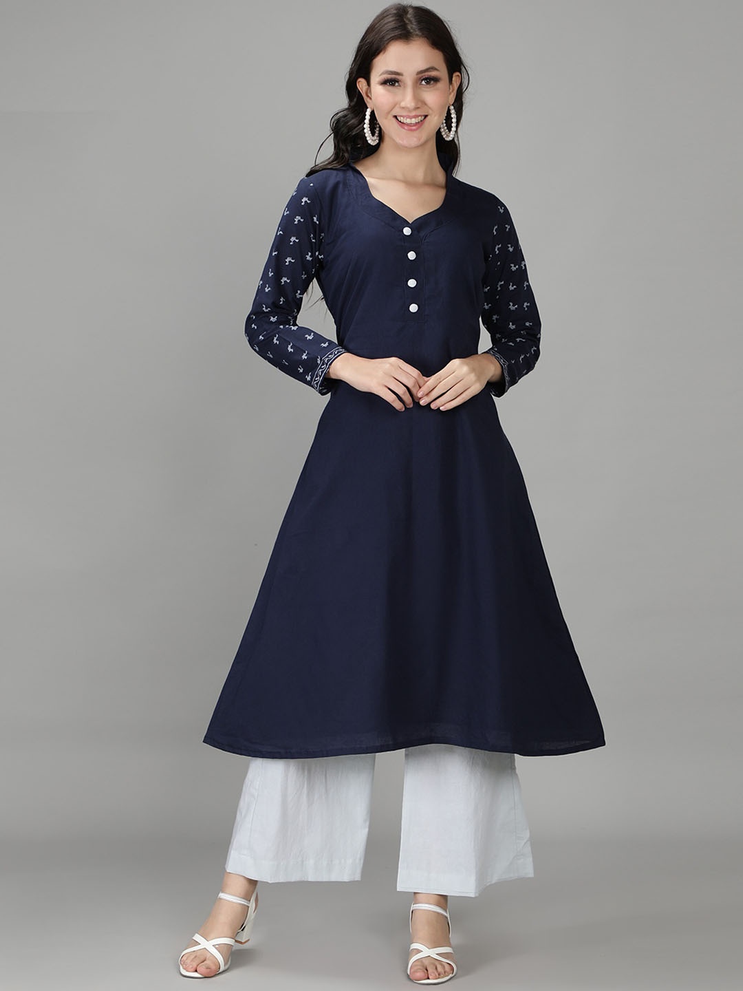 

Sajke Women Navy Blue Kurta with Palazzos & With Dupatta