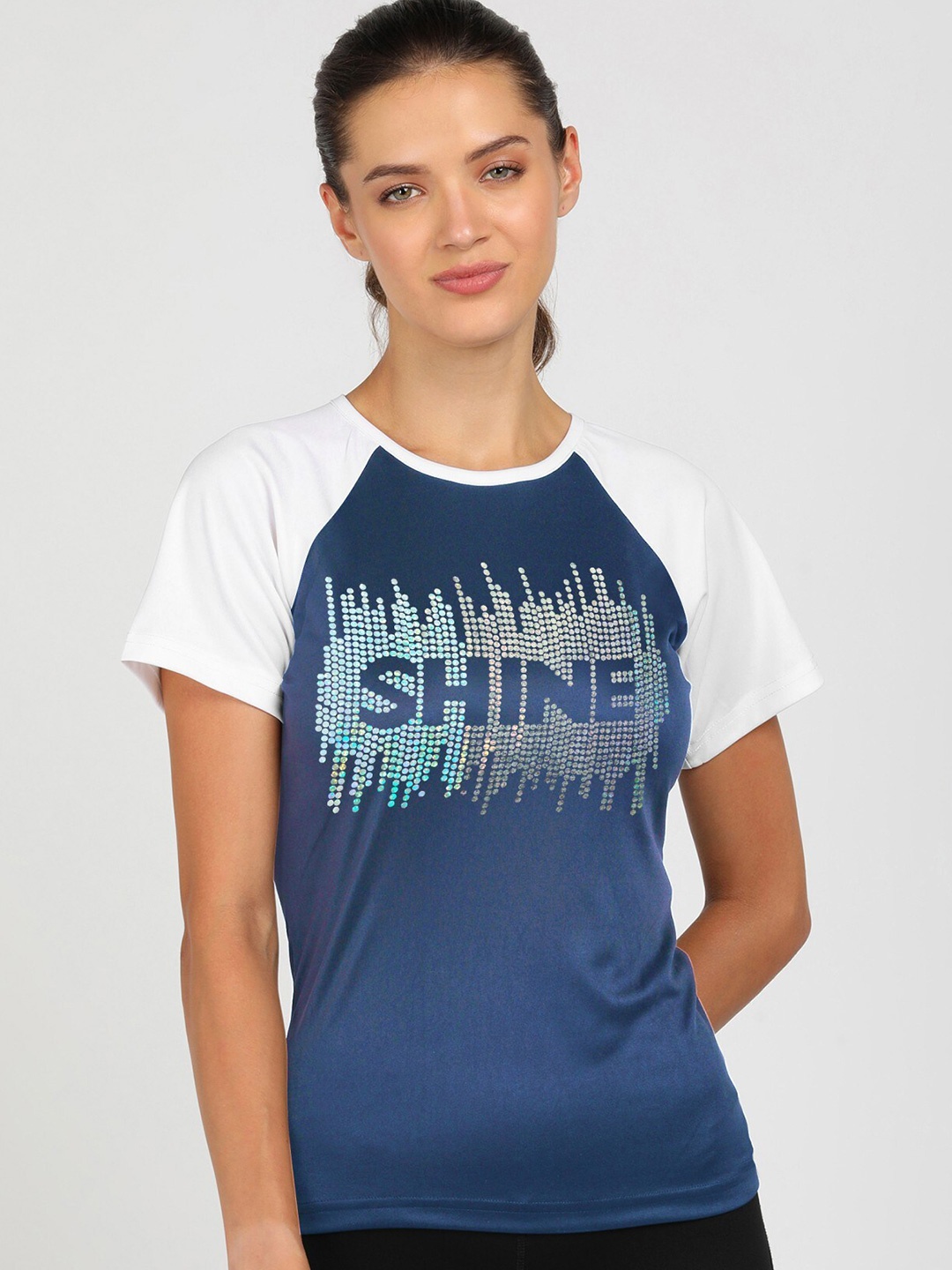

shashvi Women Blue Typography Printed Raw Edge T-shirt