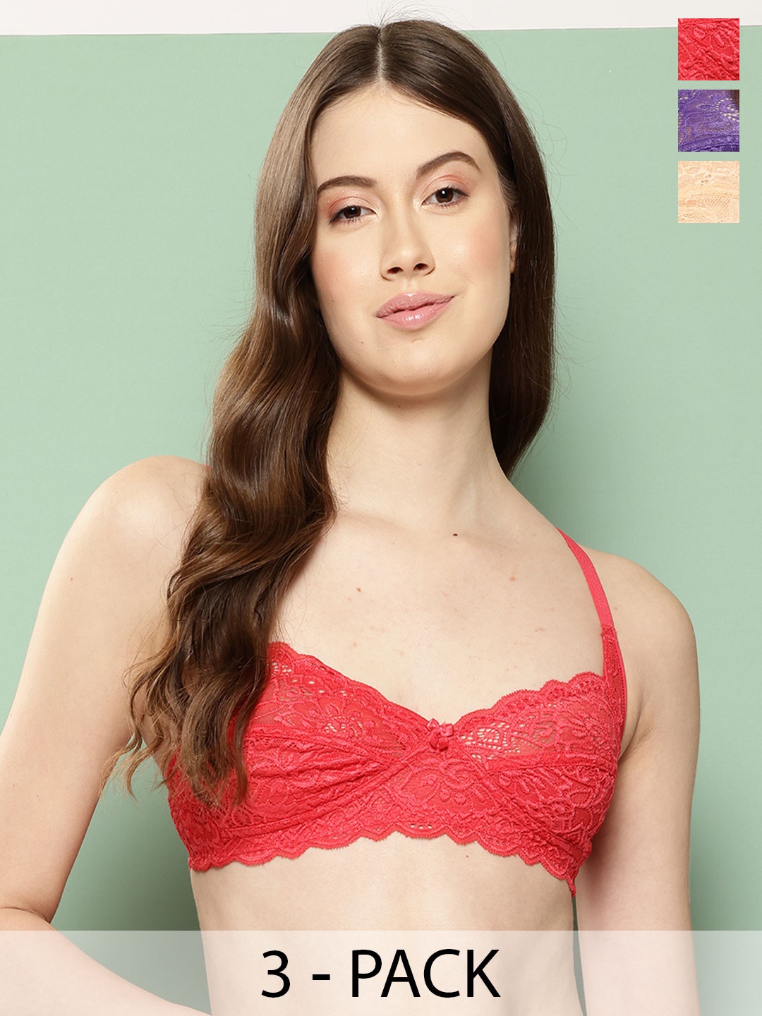 

Leading Lady Set of 3 Red & Purple Floral T-Shirt Bra