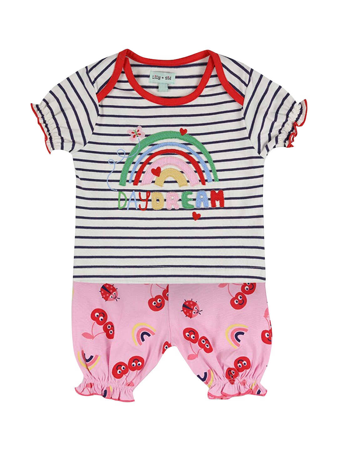 

Lilly and Sid Girls White & Black Striped Top with Shorts