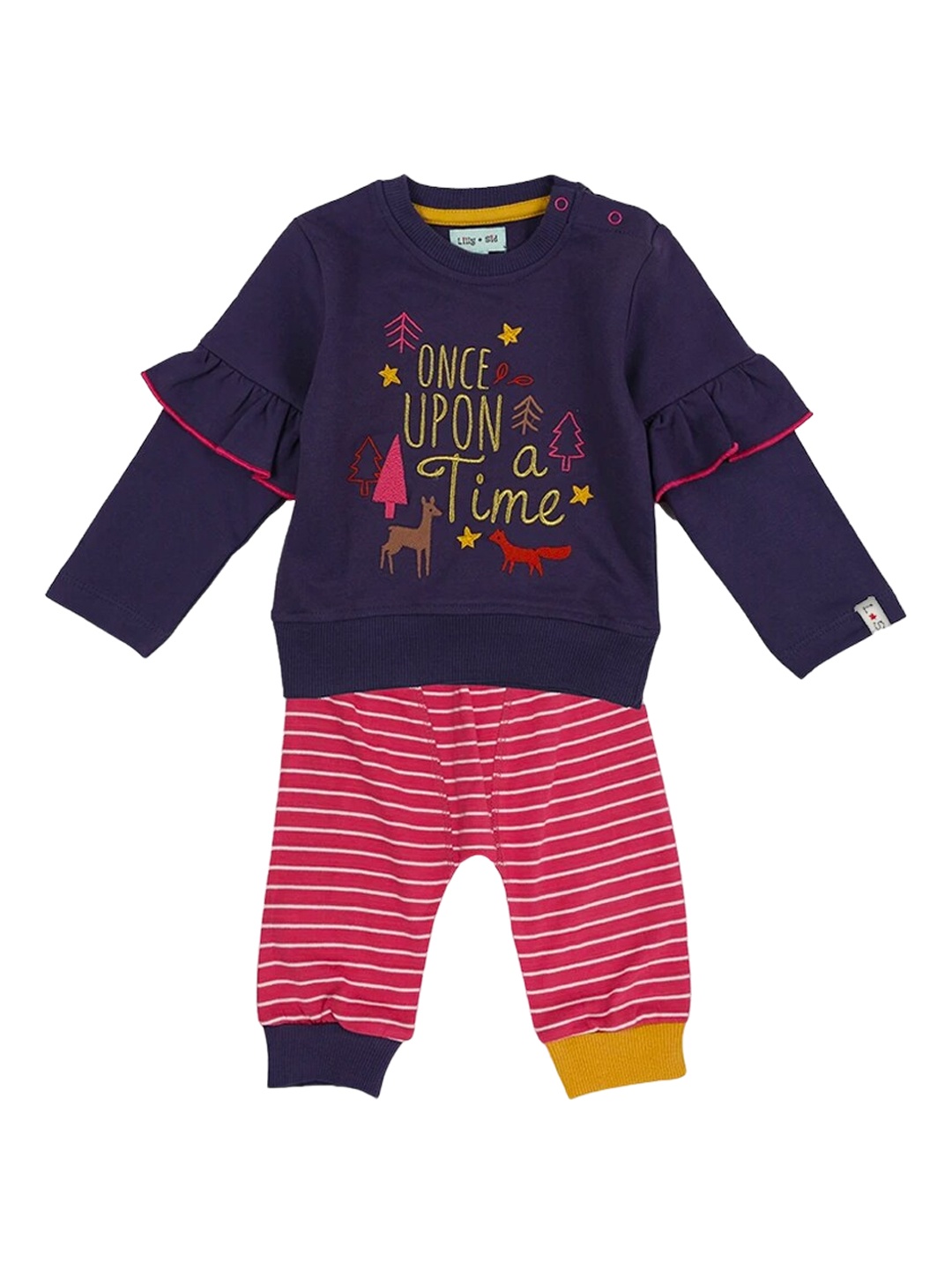 

Lilly and Sid Girls Navy Blue & Pink Printed Cotton Sweatshirt & Legging Set