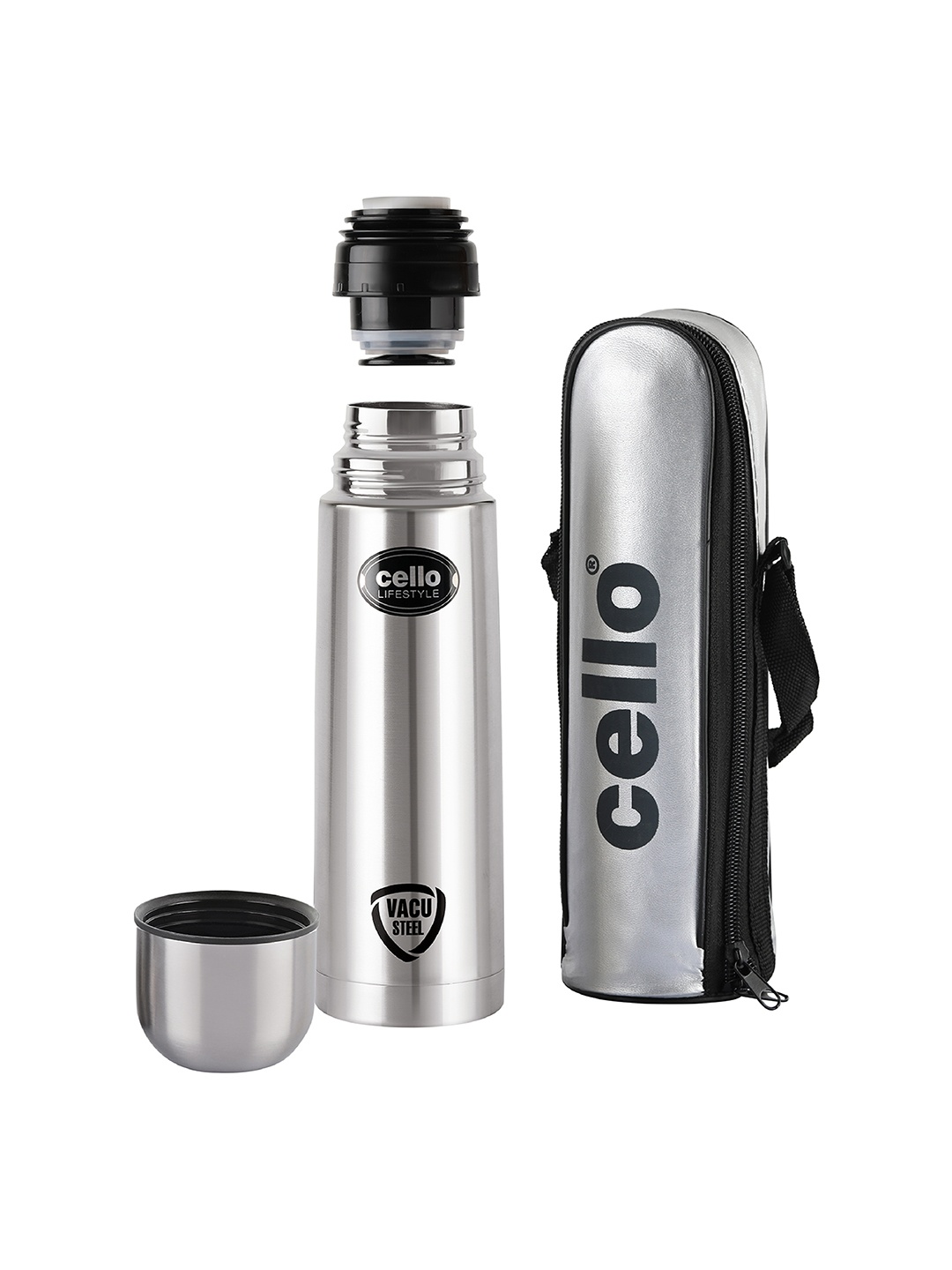 

Cello Silver-Toned Lifestyle Stainless Steel Hot Or Cold Water Bottle 750 ML