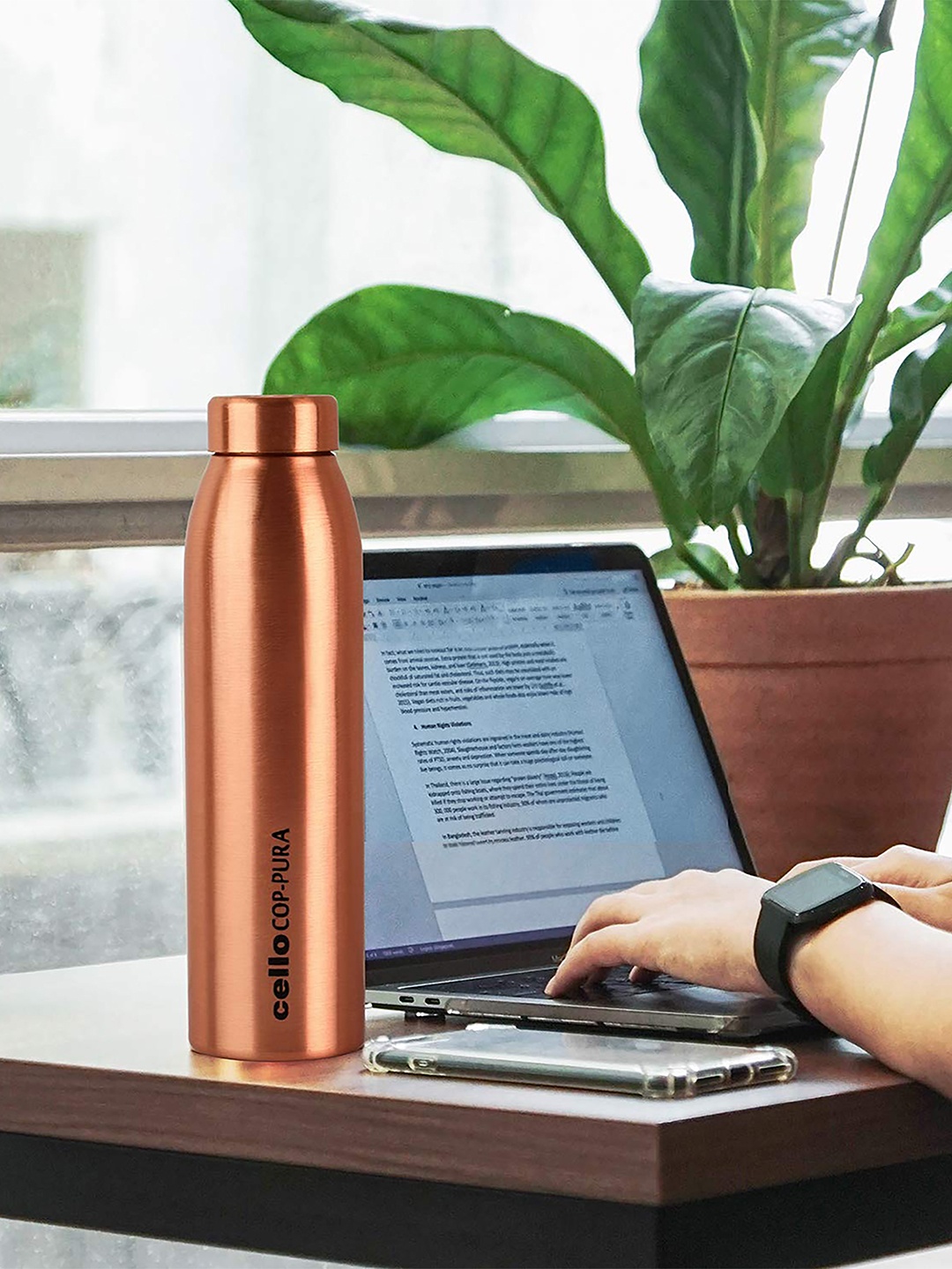 

Cello Copper Toned Cop Pura Jal Leak Proof BPA Free Pure Copper Water Bottle 1 Ltr
