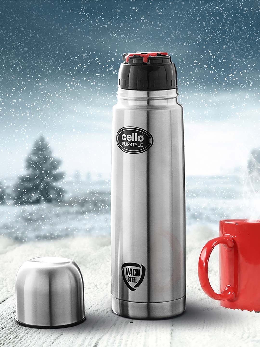 

Cello Flipstyle Set of 1 Silver Double Wall Insulated Stainless Steel Flask- 500ml