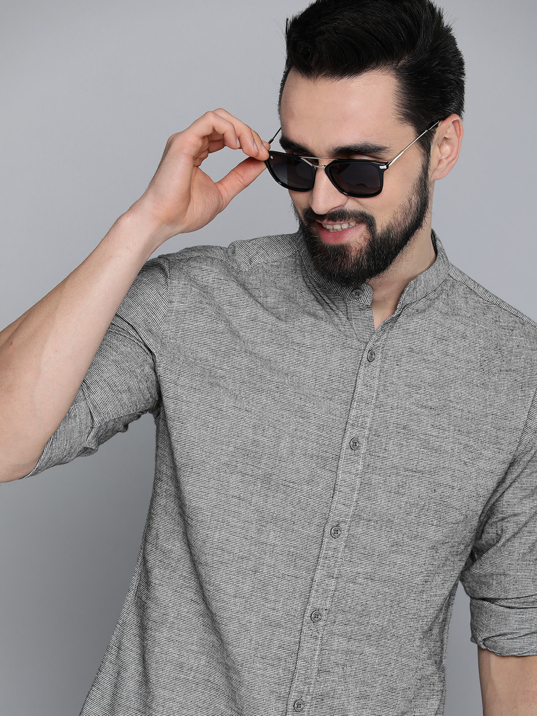 

HERE&NOW Men Black Slim Fit Horizontal Stripes Casual Shirt