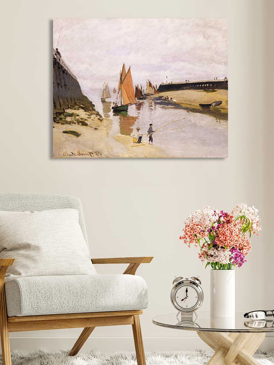 

Art Street White & Beige Breakwater At Trouville Low Tide Canvas Painting Wall Art