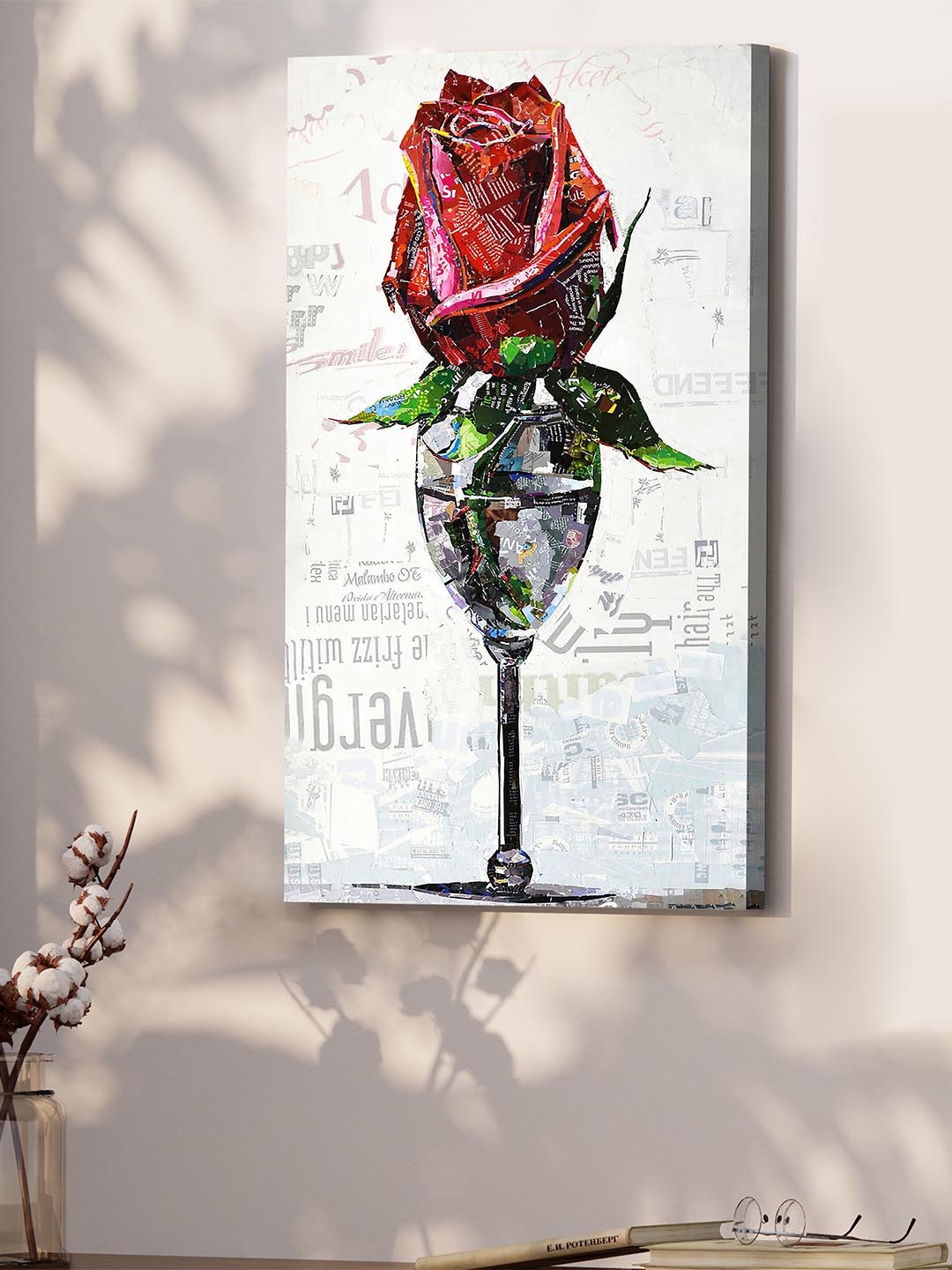 

Art Street White & Red Glass With Rose Canvas Painting Wall Art