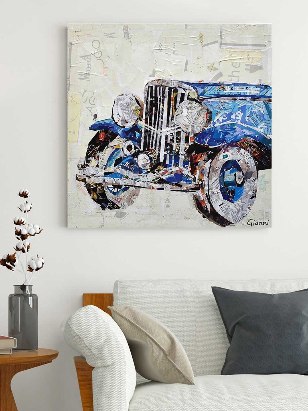 

Art Street White & Blue Antique Automobile Paper Collage Wall Art