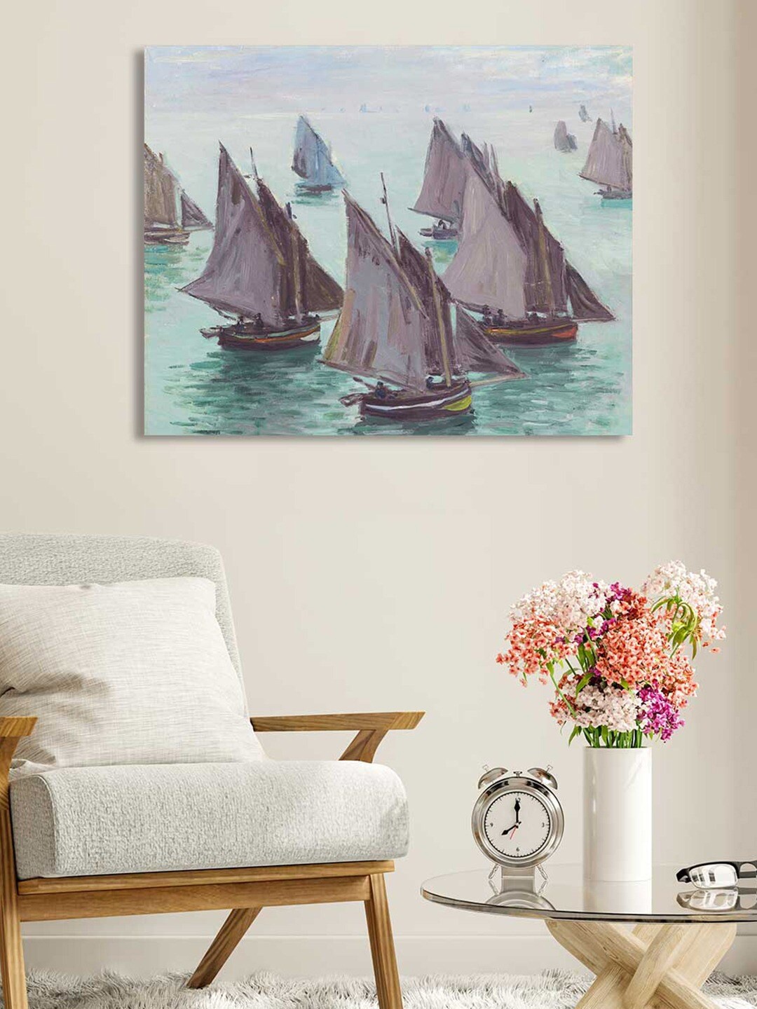 

Art Street Brown & Blue Fishing Boats Calm Sea Canvas Painting Wall Art