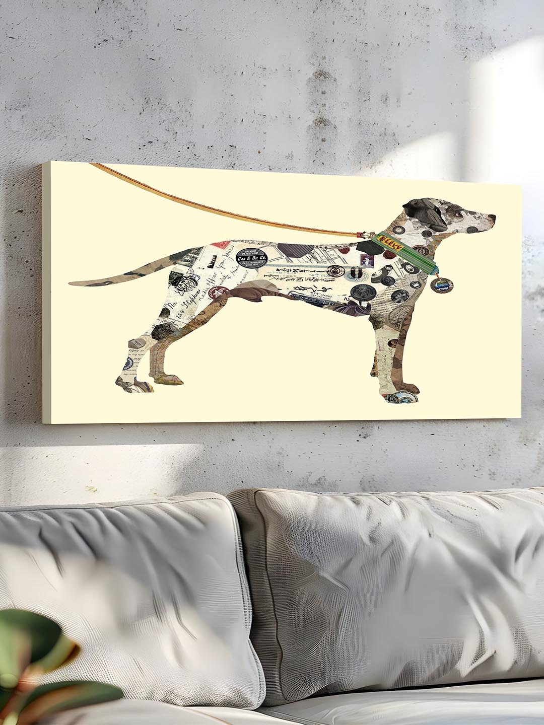 

Art Street Cream & Beige Dotted Dog Canvas Painting Wall Art