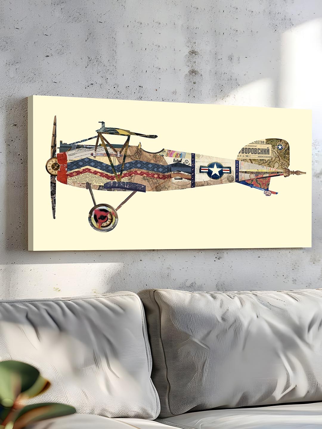 

Art Street Cream & Beige Antique Biplane Canvas Painting Wall Art