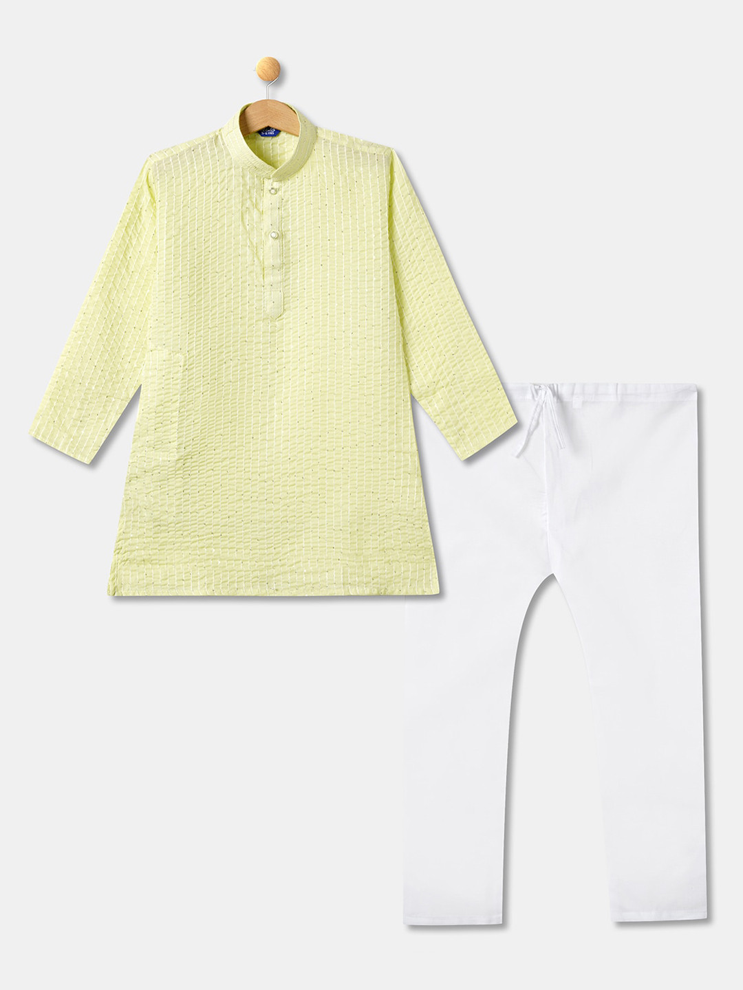 

R&B Boys Embroidered Sequinned Pure Cotton Kurta with Pyjamas, Green