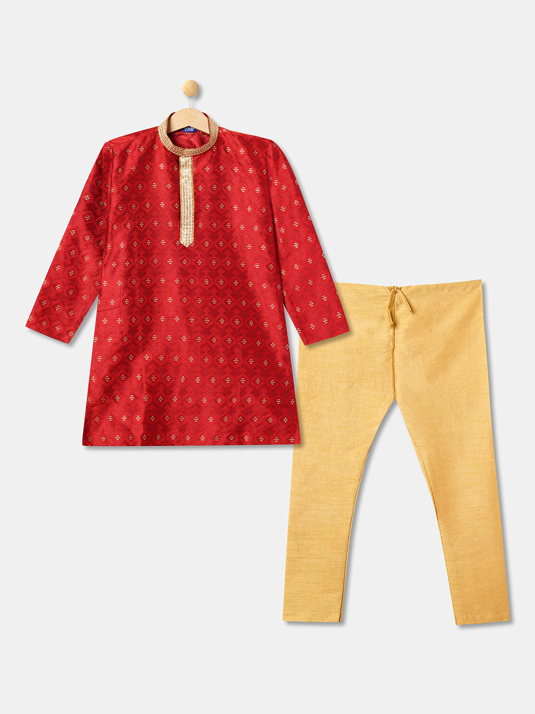 

R&B Boys Maroon & Gold Ethnic Motifs Printed Pure Cotton Kurta with Pyjamas