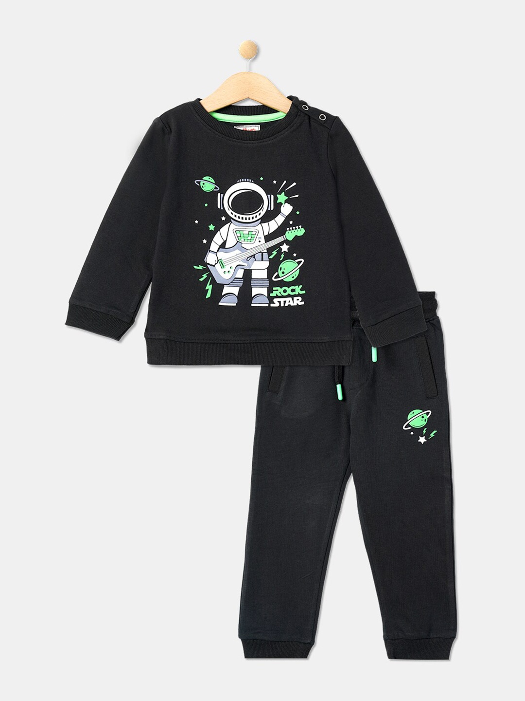

R&B Boys Black & Beige Printed T-shirt with Pyjamas