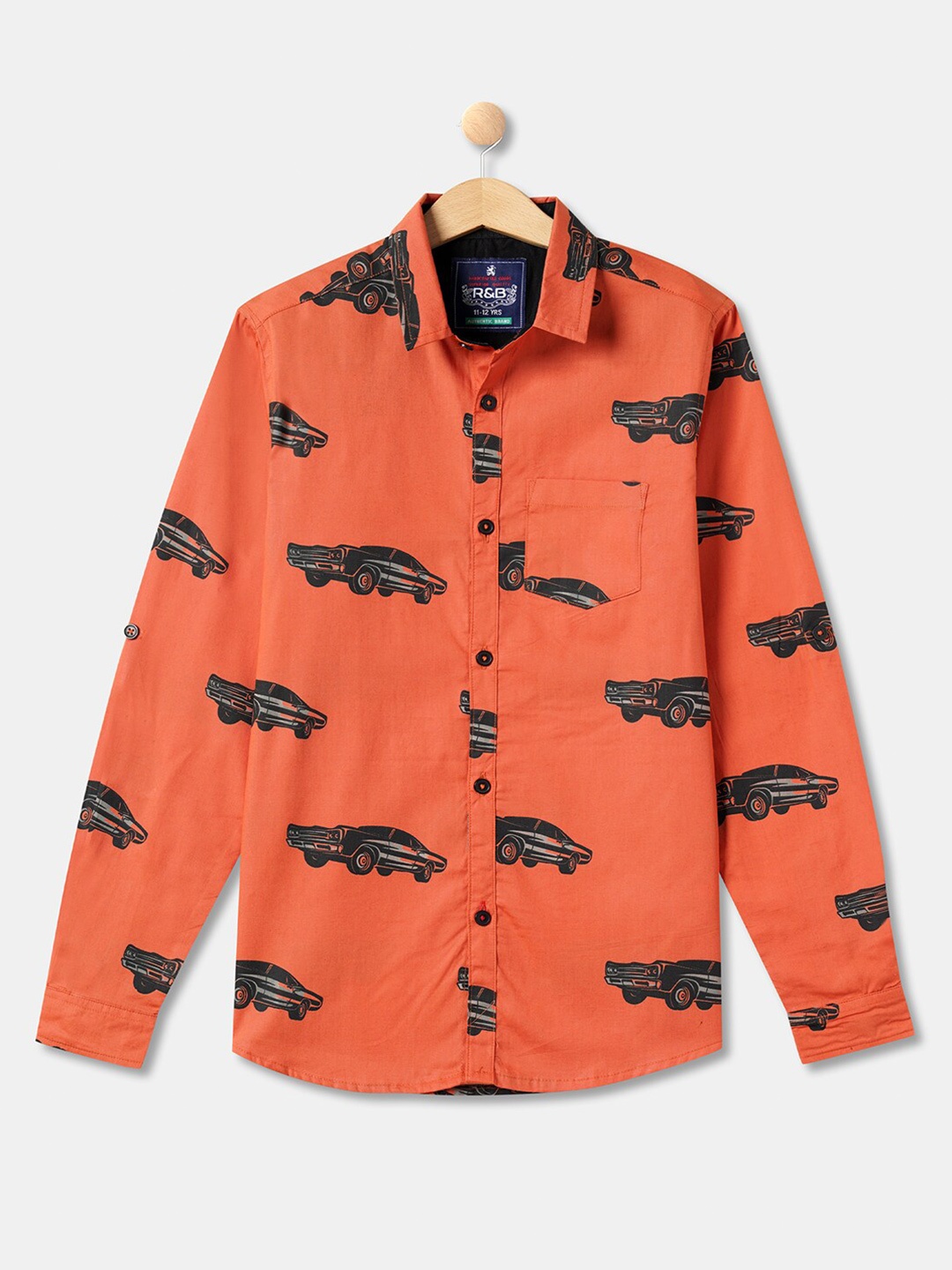 

R&B Boys Printed Cotton Casual Shirt, Rust