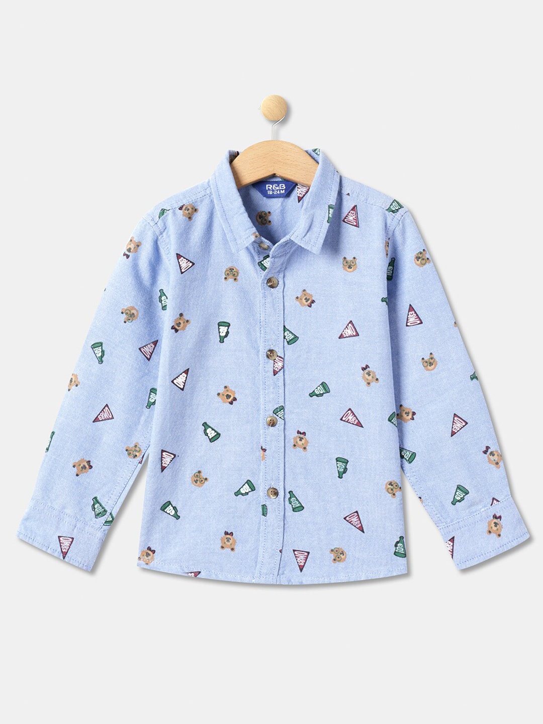 

R&B Boys Printed Cotton Casual Shirt, Blue