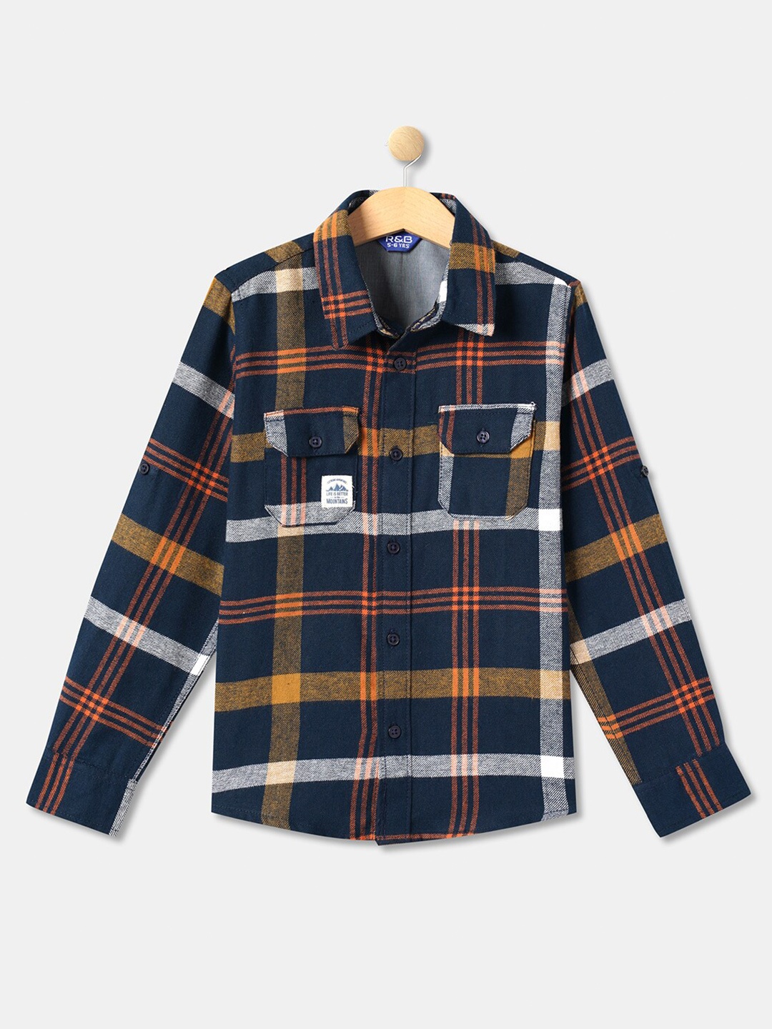 

R&B Boys Navy Blue Checked Cotton Casual Shirt
