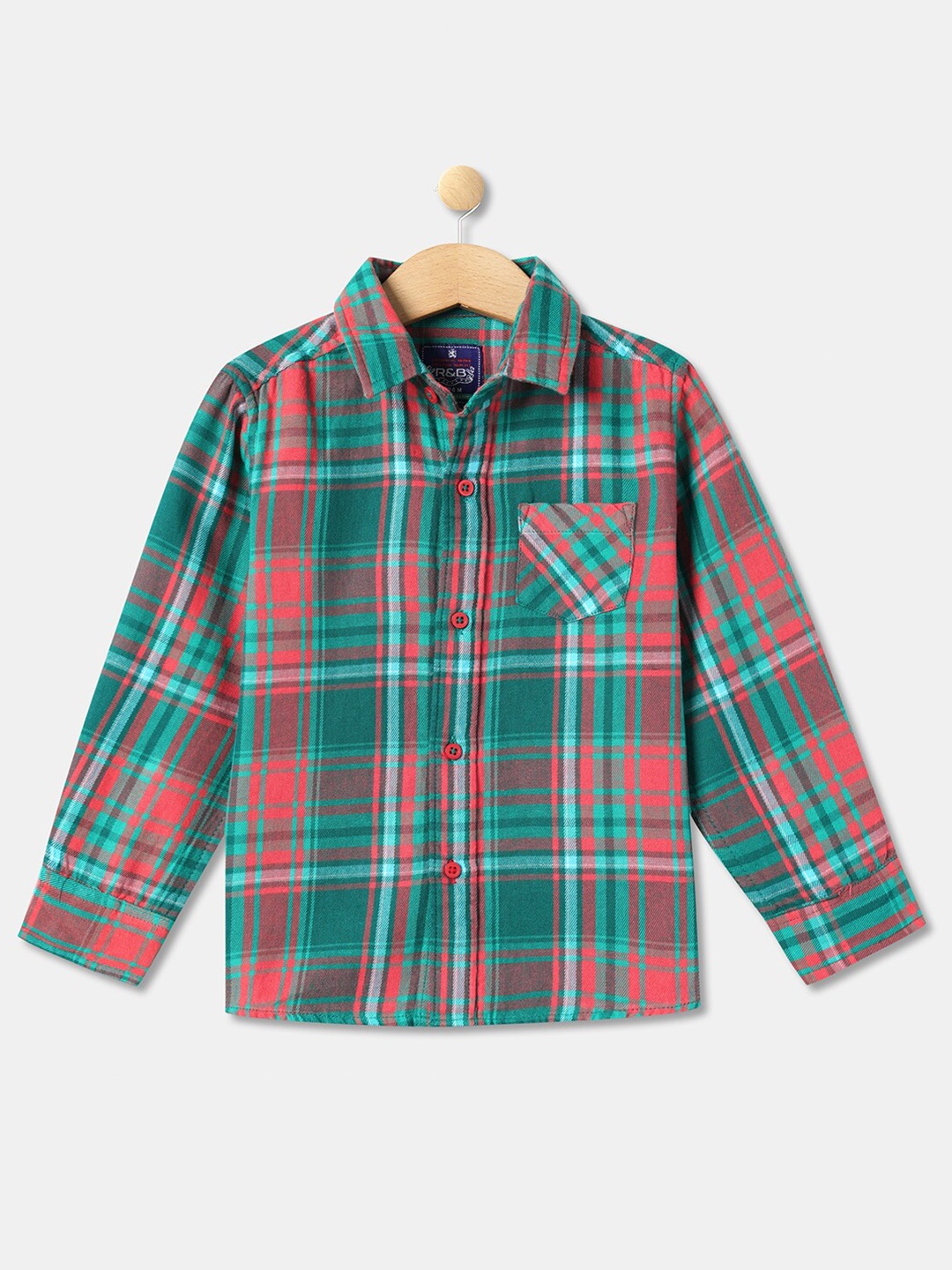 

R&B Boys Green Tartan Checked Cotton Casual Shirt