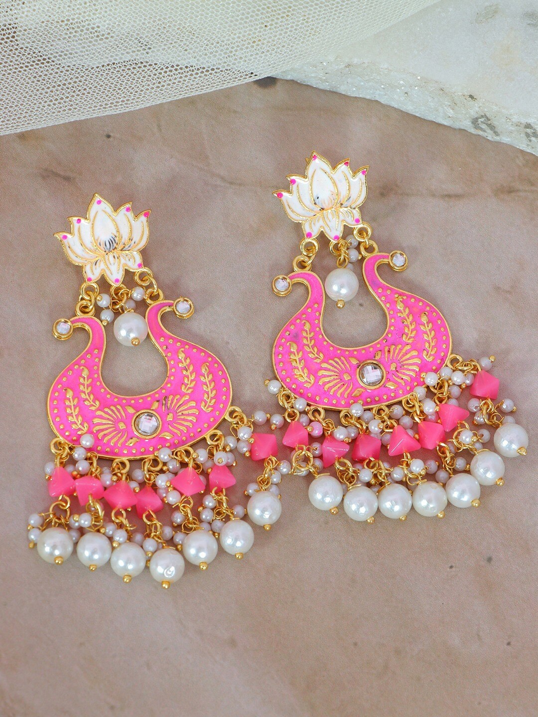 

Crunchy Fashion Pink Gold-Plated Classic Chandbalis Earrings