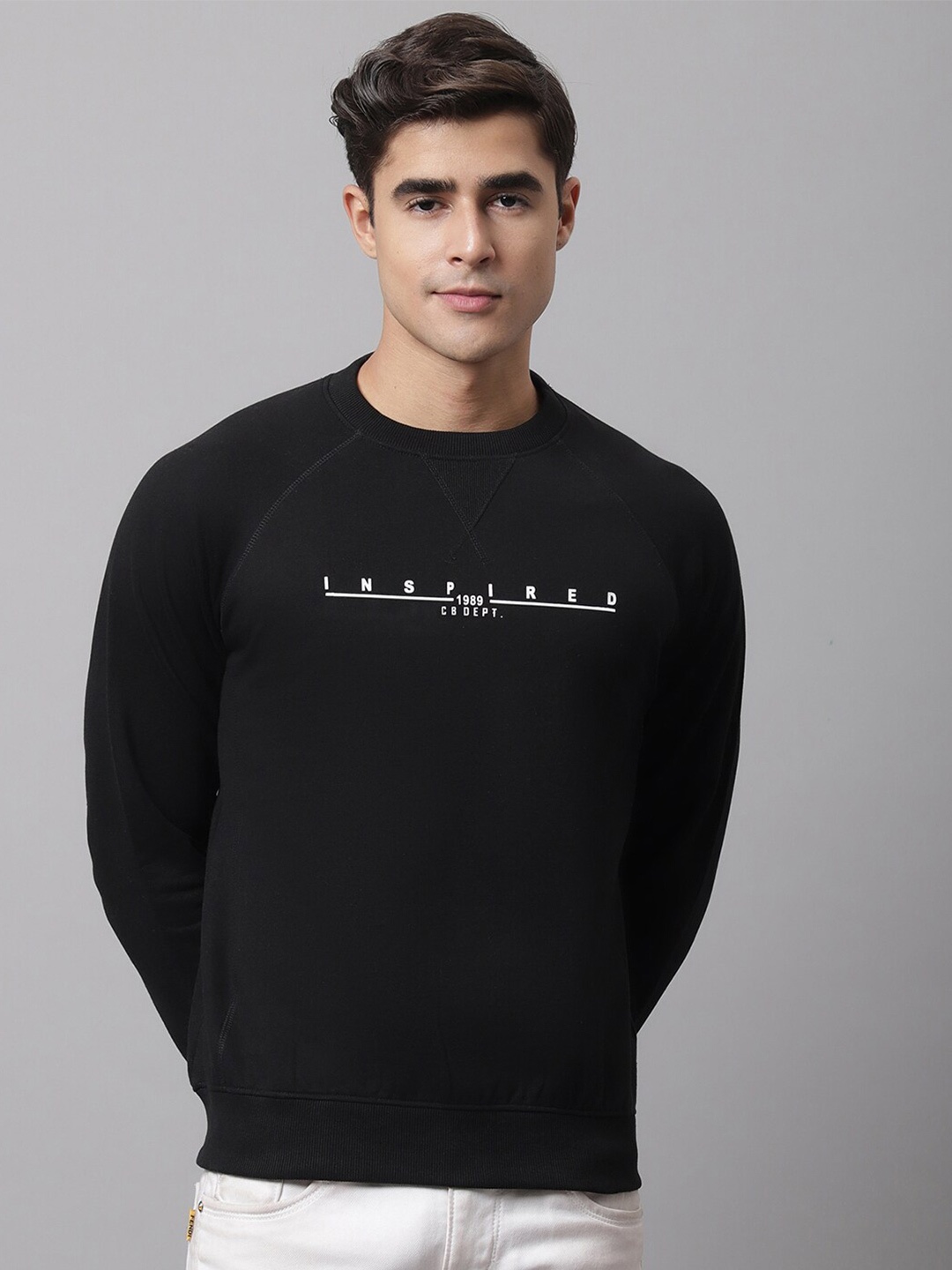 

Cantabil Men Black Printed Fleece Sweatshirt