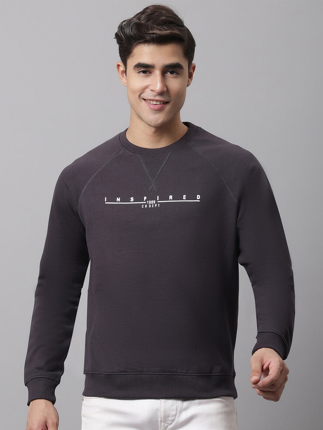 

Cantabil Men Grey Printed Fleece Sweatshirt