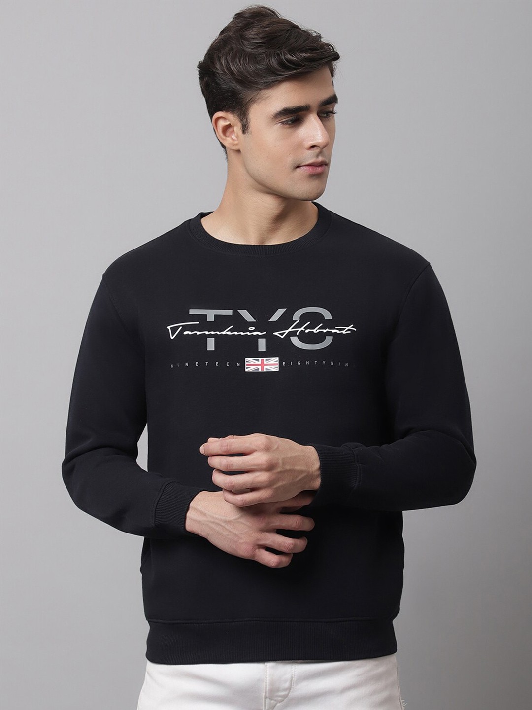 

Cantabil Men Navy Blue Printed Fleece Sweatshirt