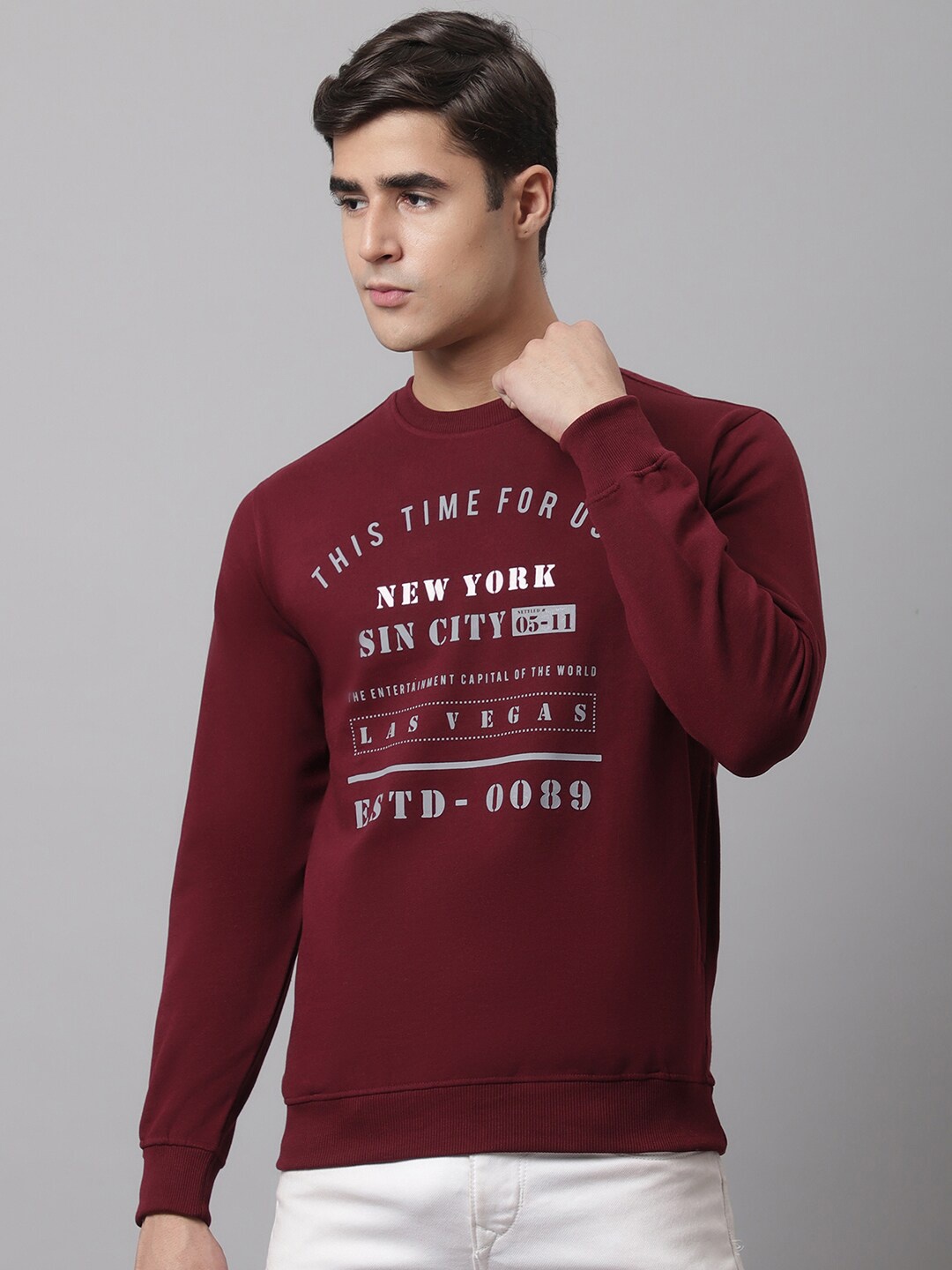 

Cantabil Men Maroon Printed Fleece Sweatshirt