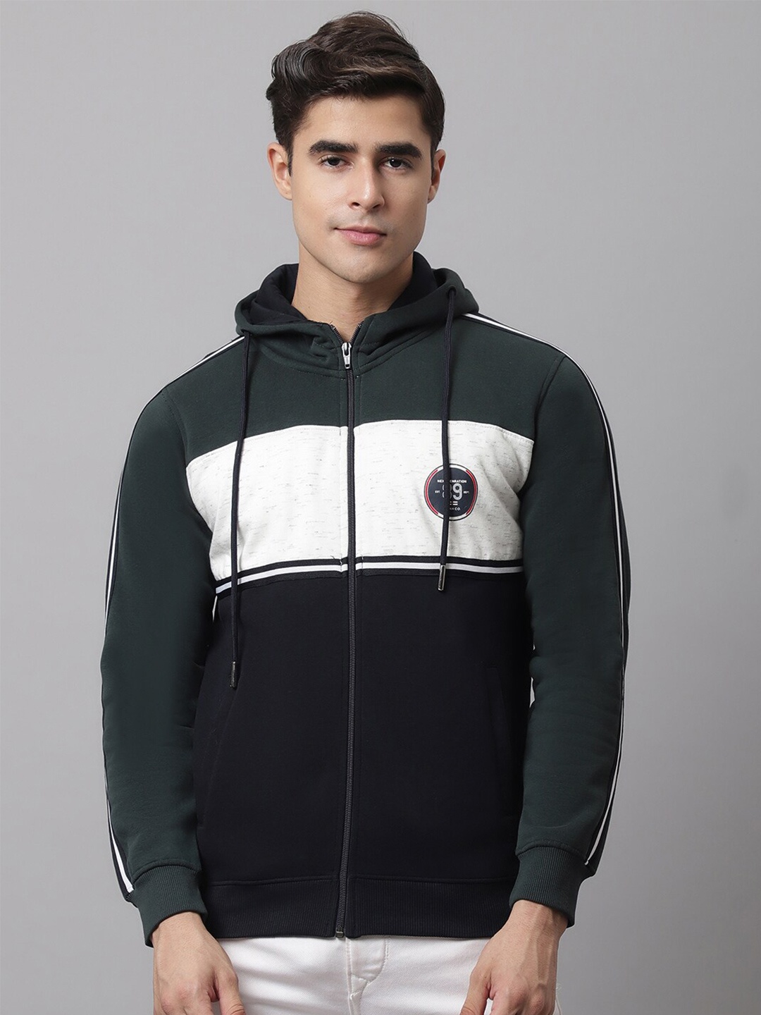 

Cantabil Men Green Colourblocked Fleece Sweatshirt