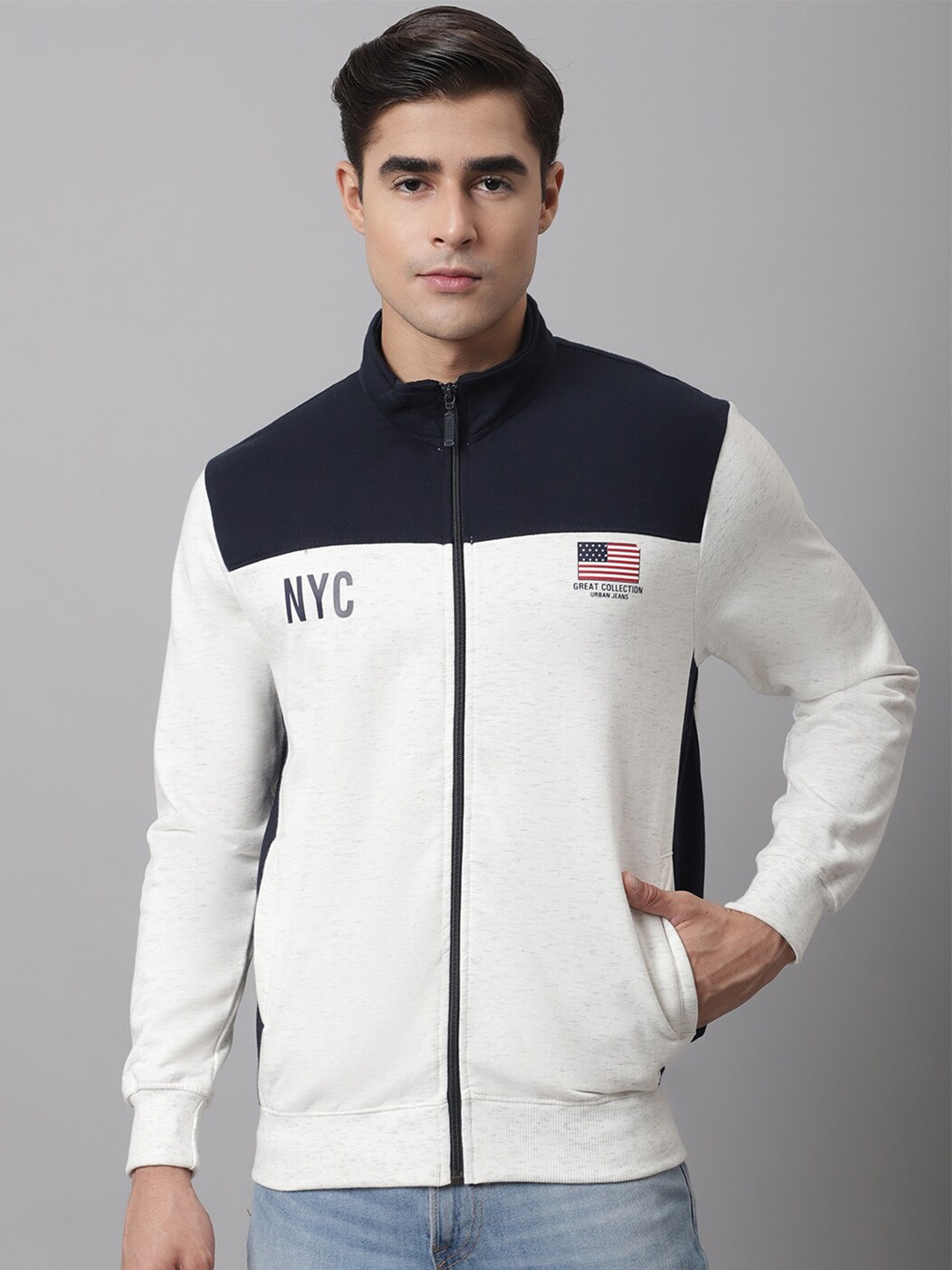 

Cantabil Men Off White Colourblocked Fleece Sweatshirt
