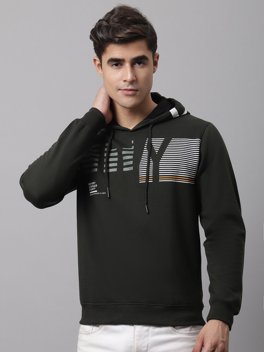 

Cantabil Men Olive Green Printed Fleece Sweatshirt