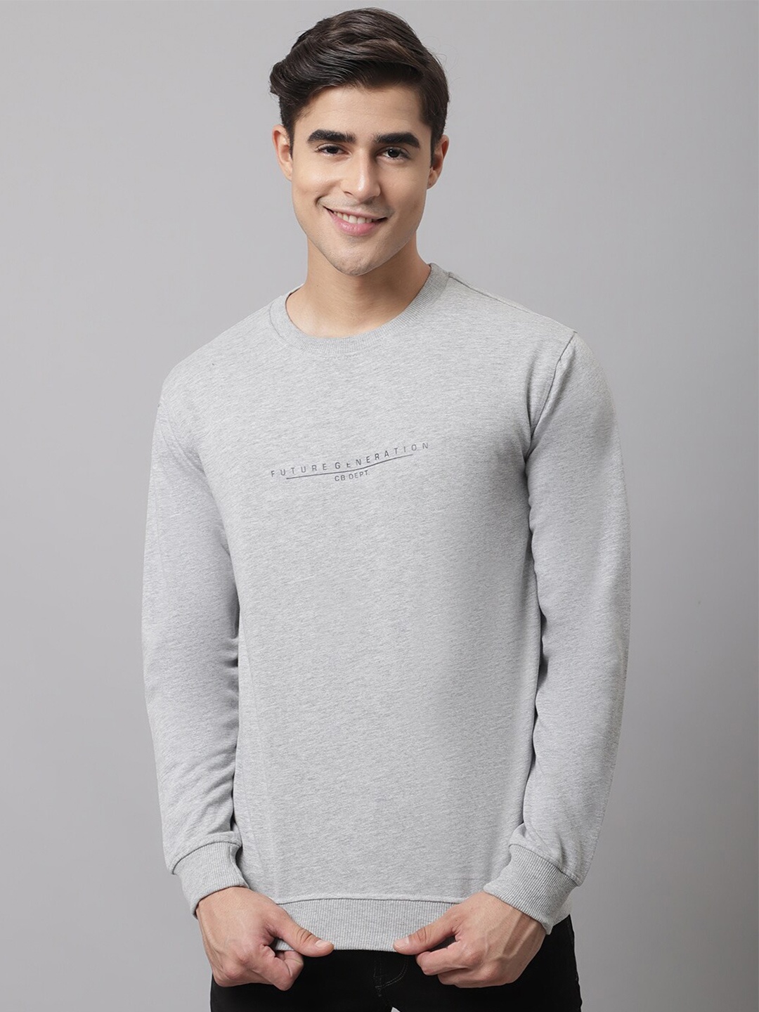 

Cantabil Men Grey Melange Fleece Sweatshirt