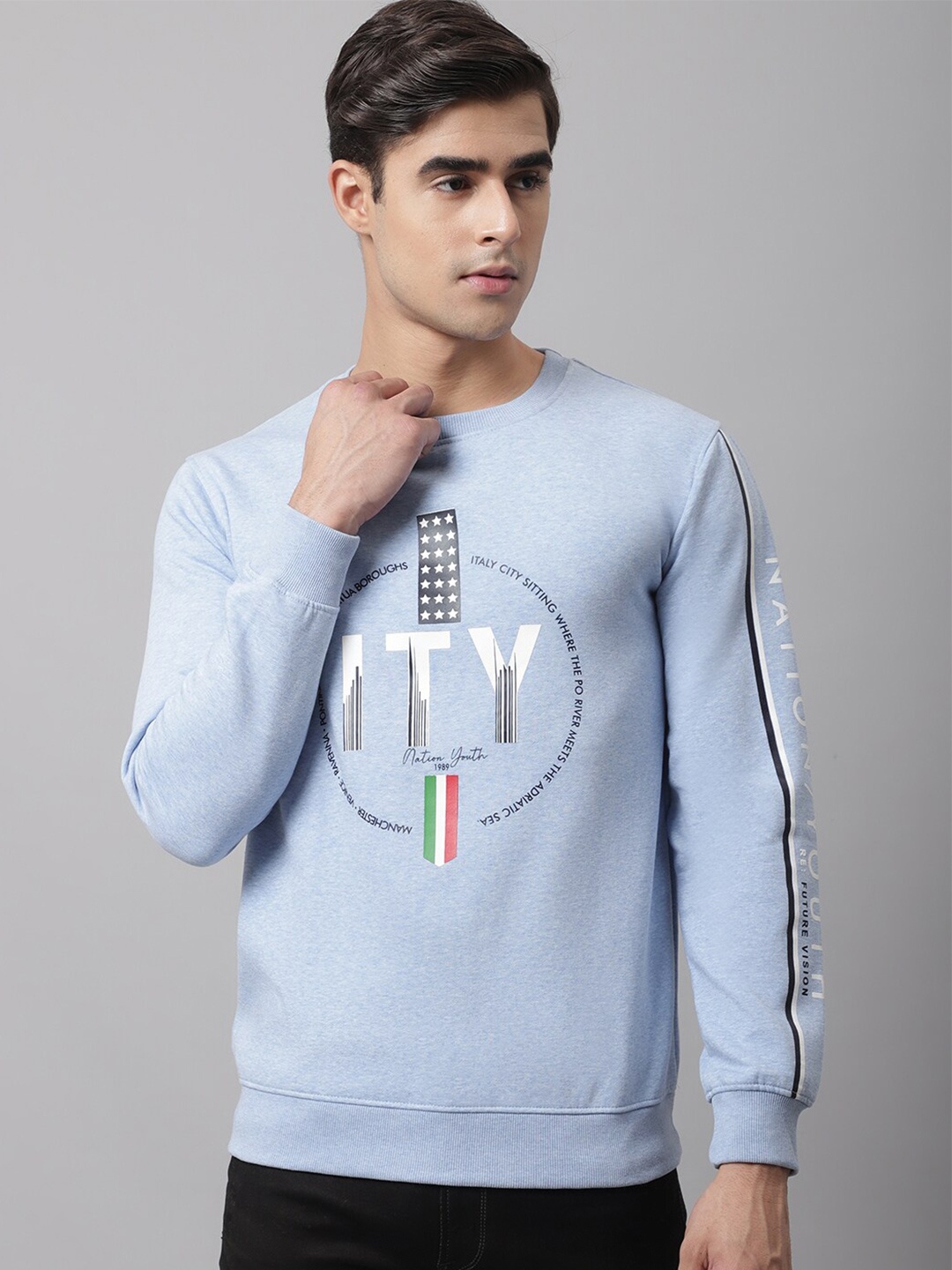 

Cantabil Men Blue Printed Fleece Sweatshirt