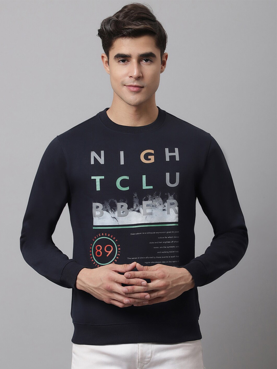 

Cantabil Men Navy Blue Printed Fleece Sweatshirt