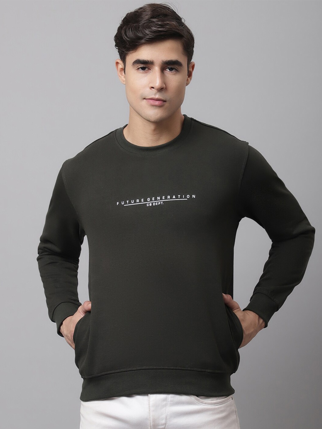 

Cantabil Men Olive Green Fleece Sweatshirt