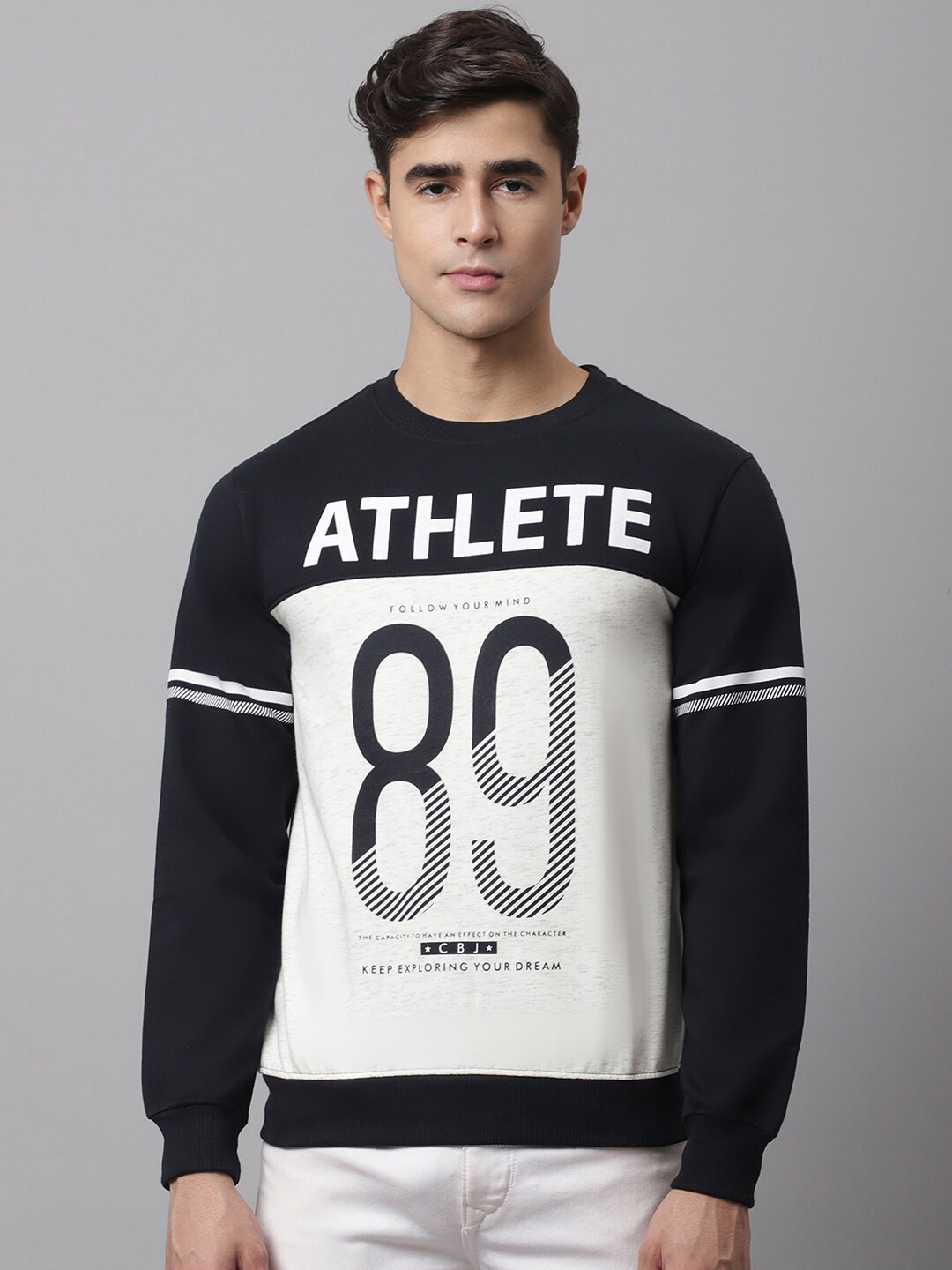 

Cantabil Men Off White Printed Fleece Sweatshirt