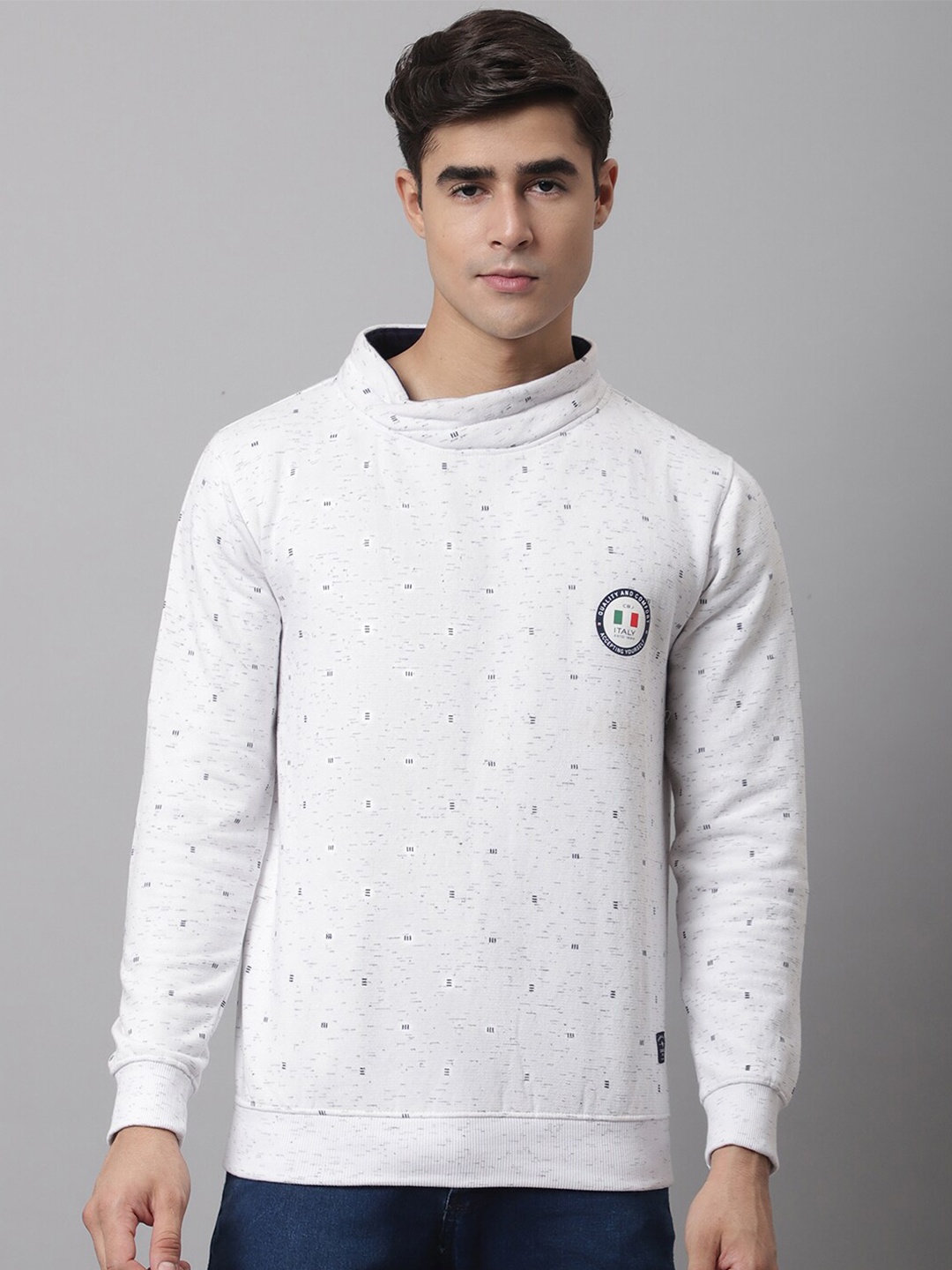 

Cantabil Men Off White Printed Fleece Long Sleeves Sweatshirt