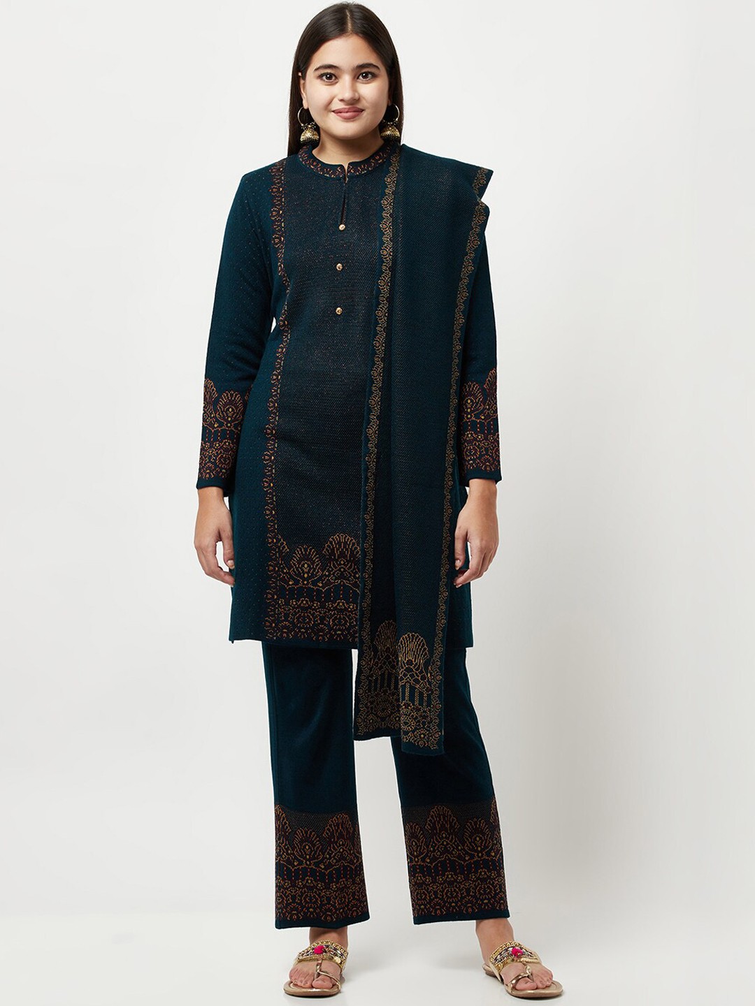 

Knitstudio Women Green Ethnic Motifs Kurta with Trousers & With Dupatta