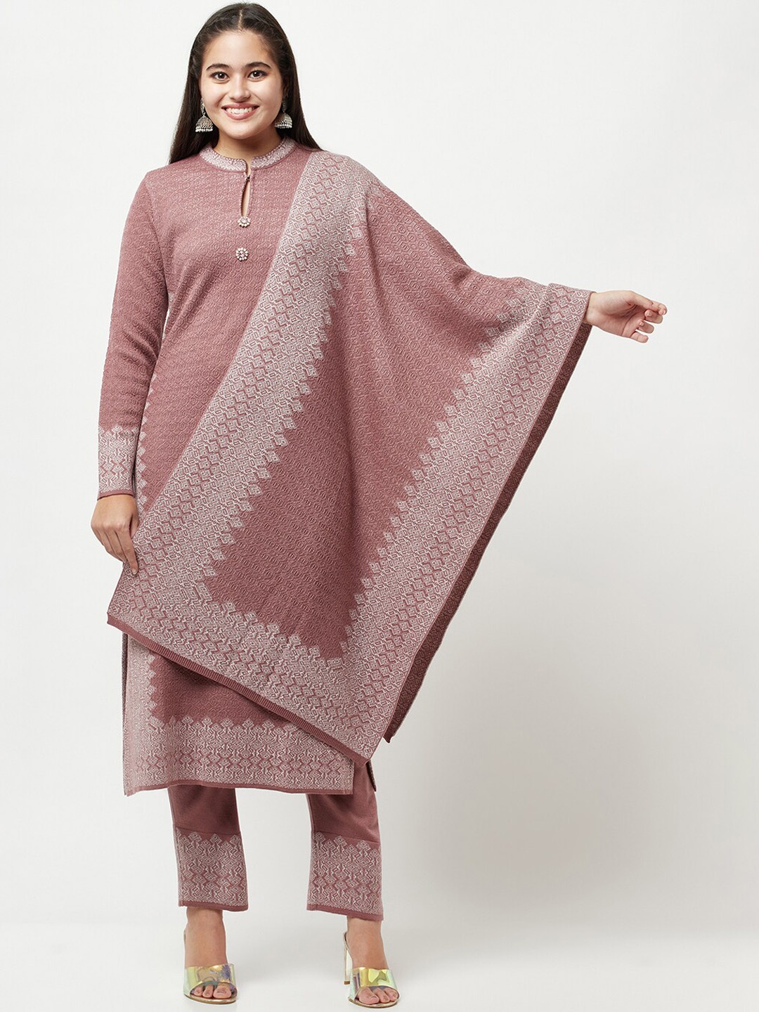 

Knitstudio Women Pink Ethnic Motifs Kurta with Trousers & With Dupatta