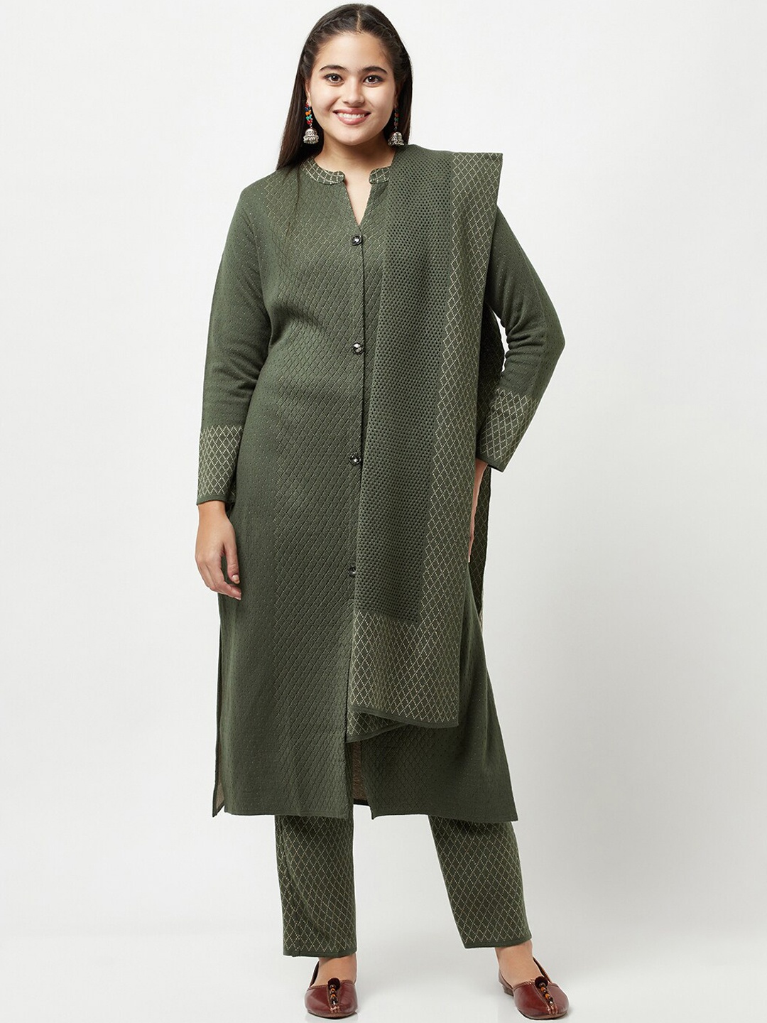 

Knitstudio Women Green Ethnic Motifs Kurta with Trousers & With Dupatta