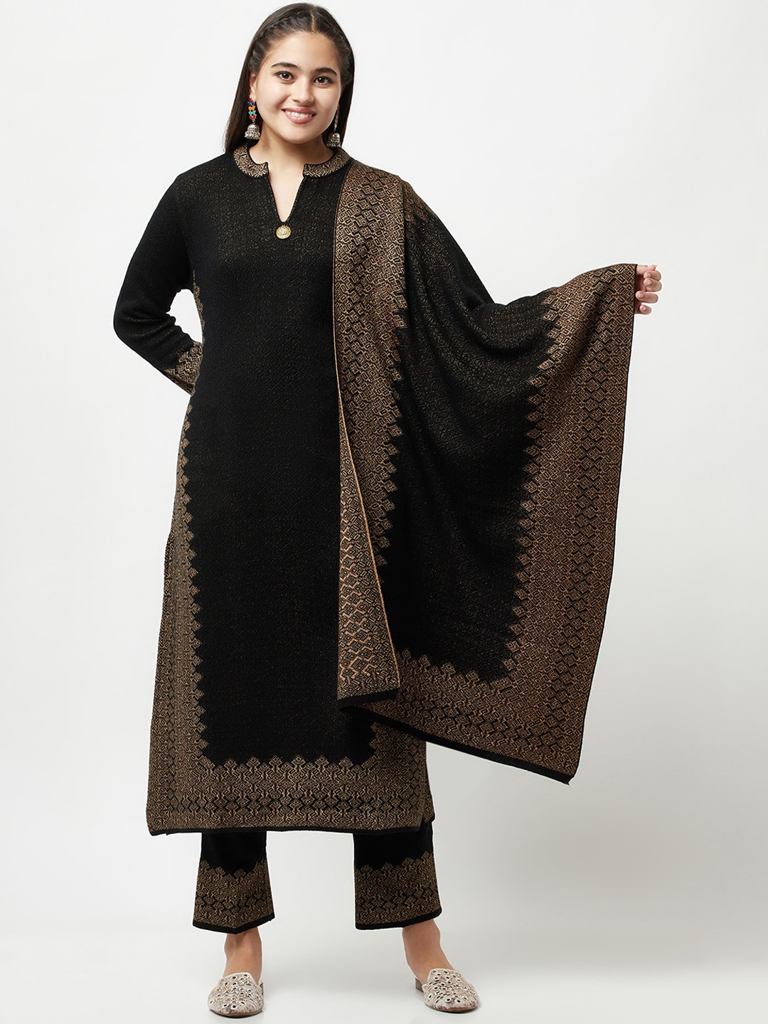 

Knitstudio Women Black Ethnic Motifs Kurta with Trousers & With Dupatta