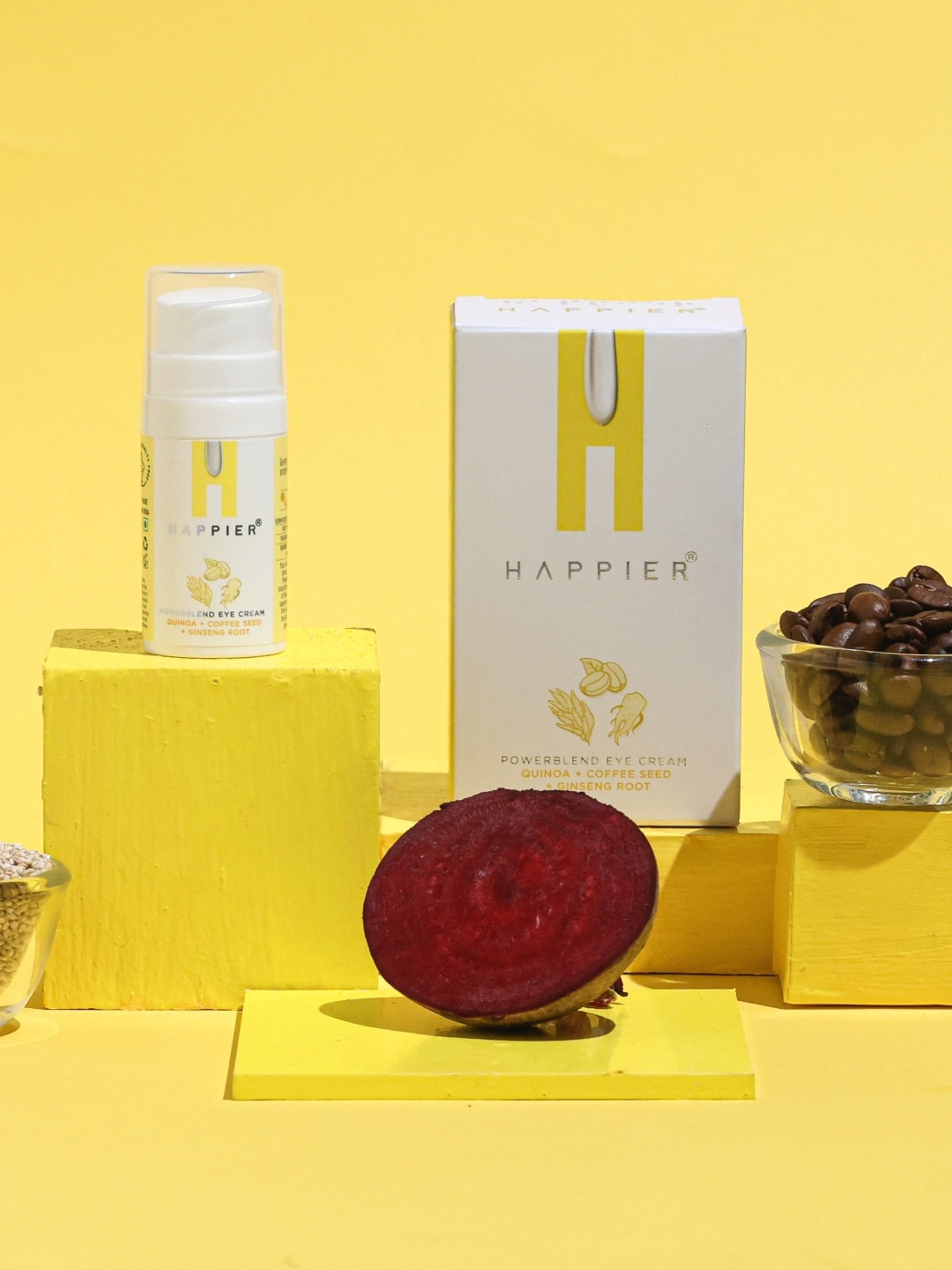

Happier Unisex Quinoa Coffee Seed & Ginseng Root Powerblend Eye Cream 15g, Yellow