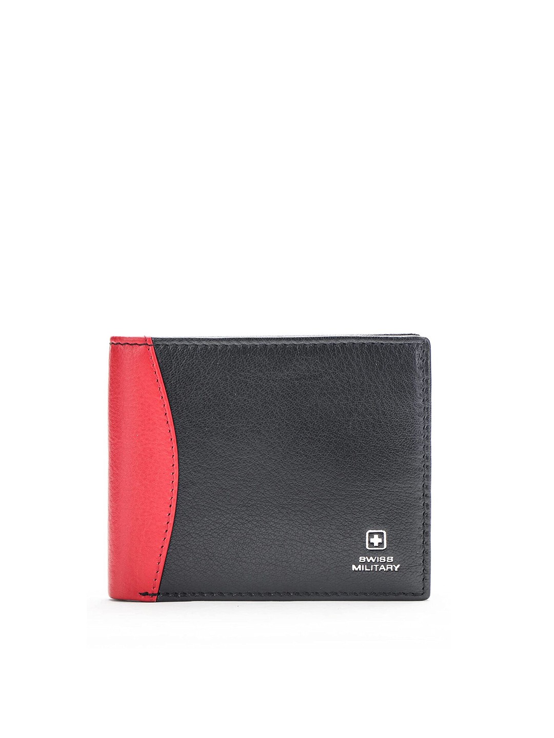 

SWISS MILITARY Men Black & Red Colourblocked Leather Two Fold Wallet